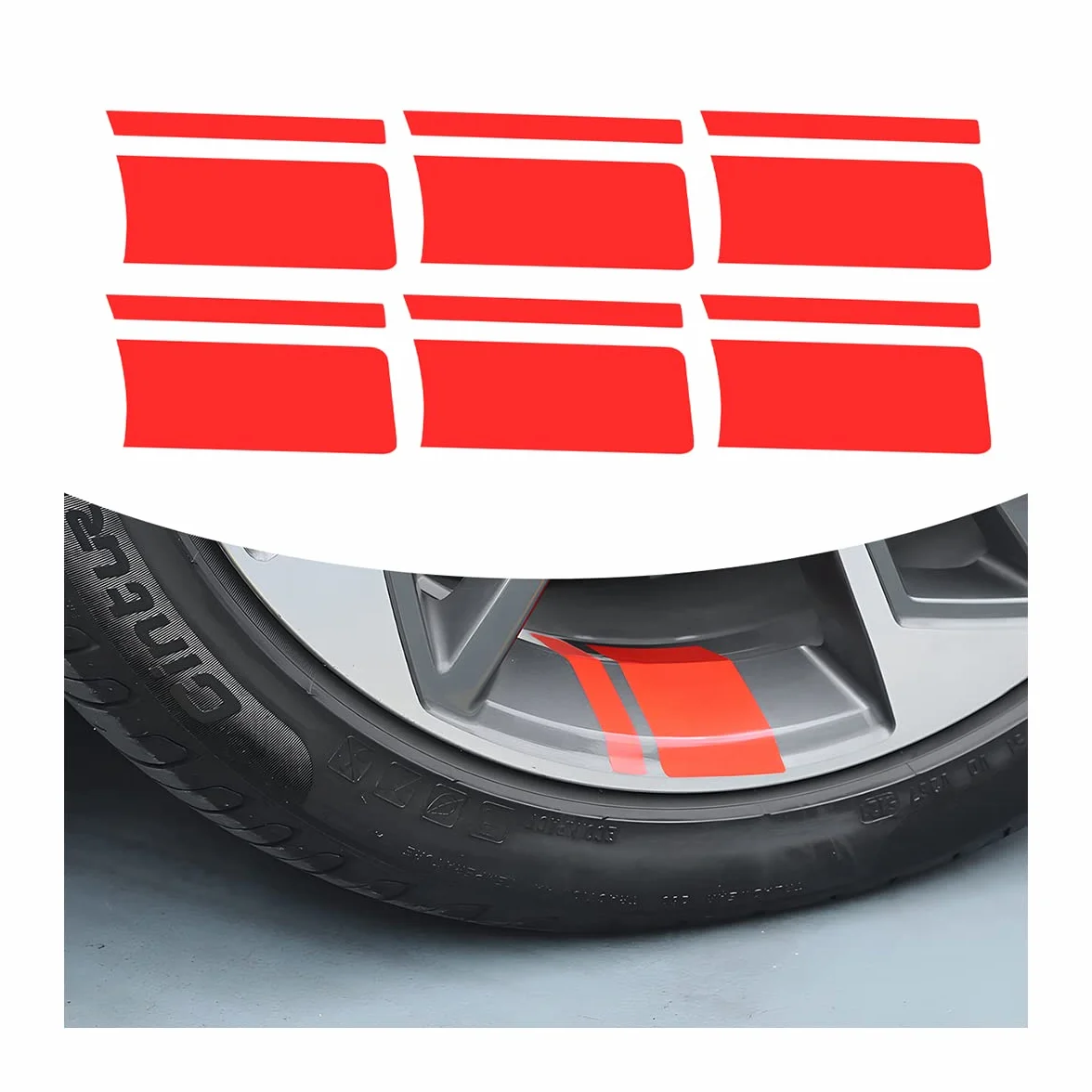CGEAMDY 6 Pezzi Adesivi Riflettenti Strisce per Cerchioni Auto, Universali Decalcomanie per Pneumatici Mozzo Ruota, Cerchioni Ruote Decorazione Sicurezza Paraurti Accessori Parafanghi(Rosso)