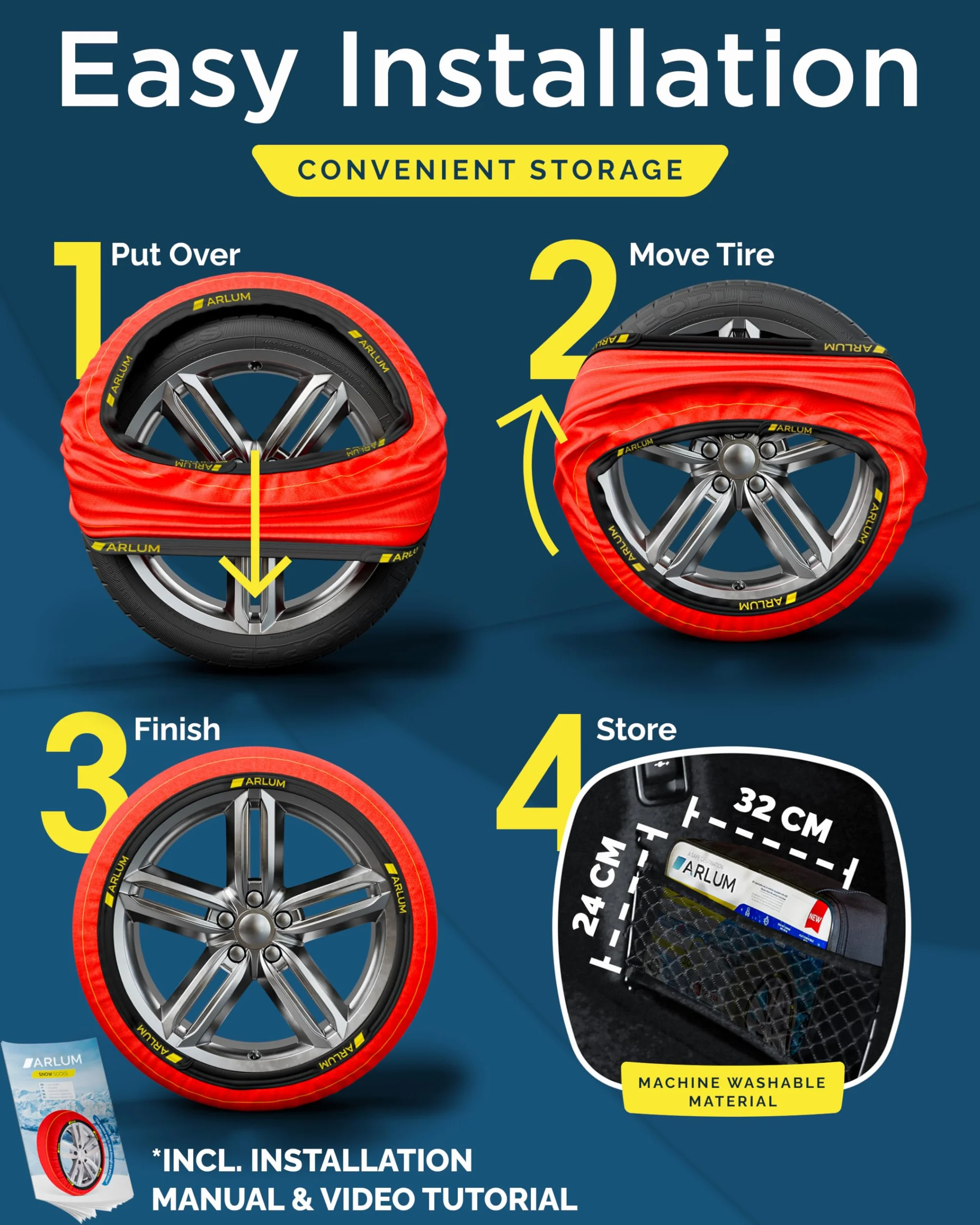 ARLUM Calze da Neve Omologate Italia EN 16662-1 Control Due Catene da Neve in Tessuto per Auto Snow Sock Taglia XL R14-R22