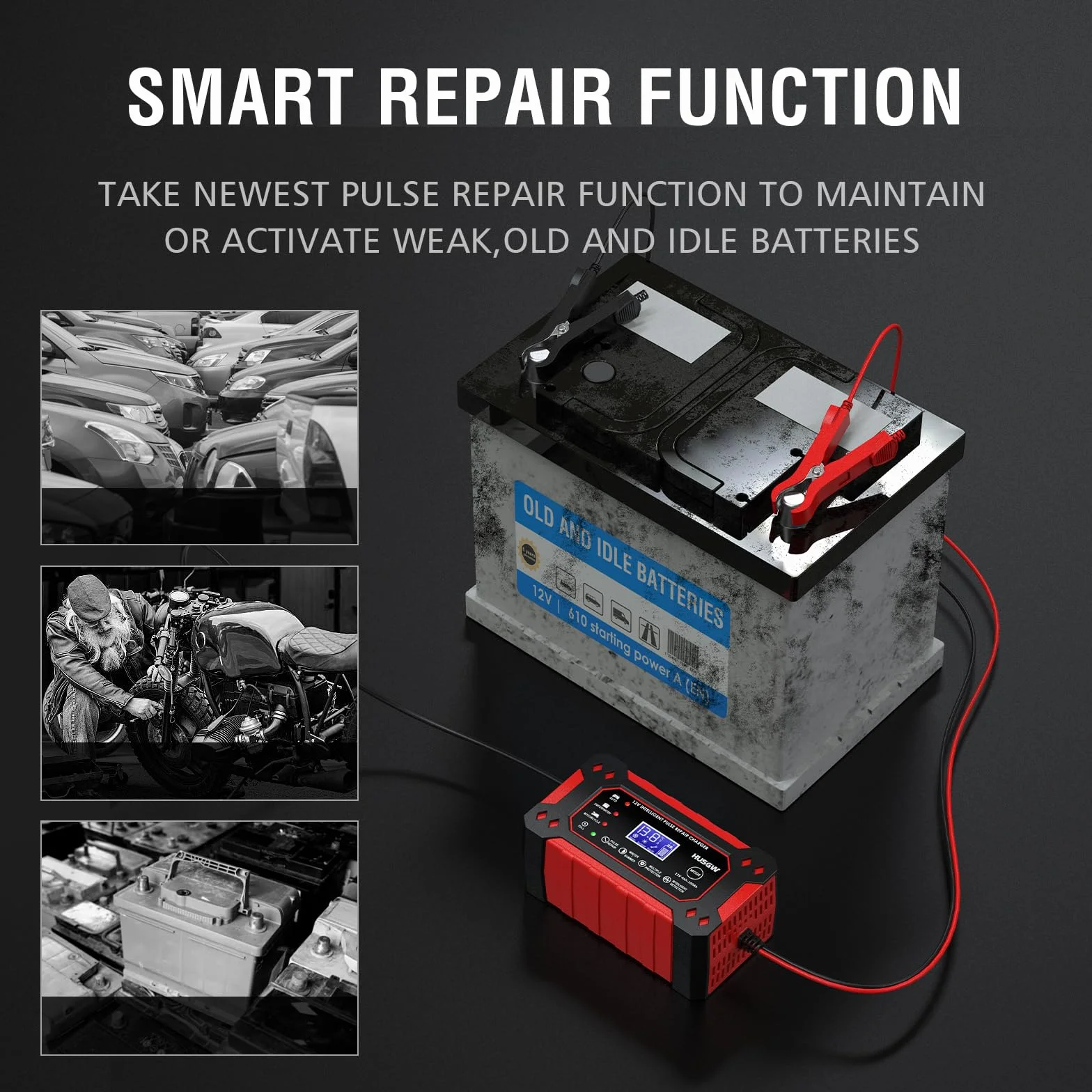 Caricabatterie Intelligente 12V 6A con Riparazione Automatica Display LCD per Auto Moto Camion AGM Gel SLA 2-100Ah
