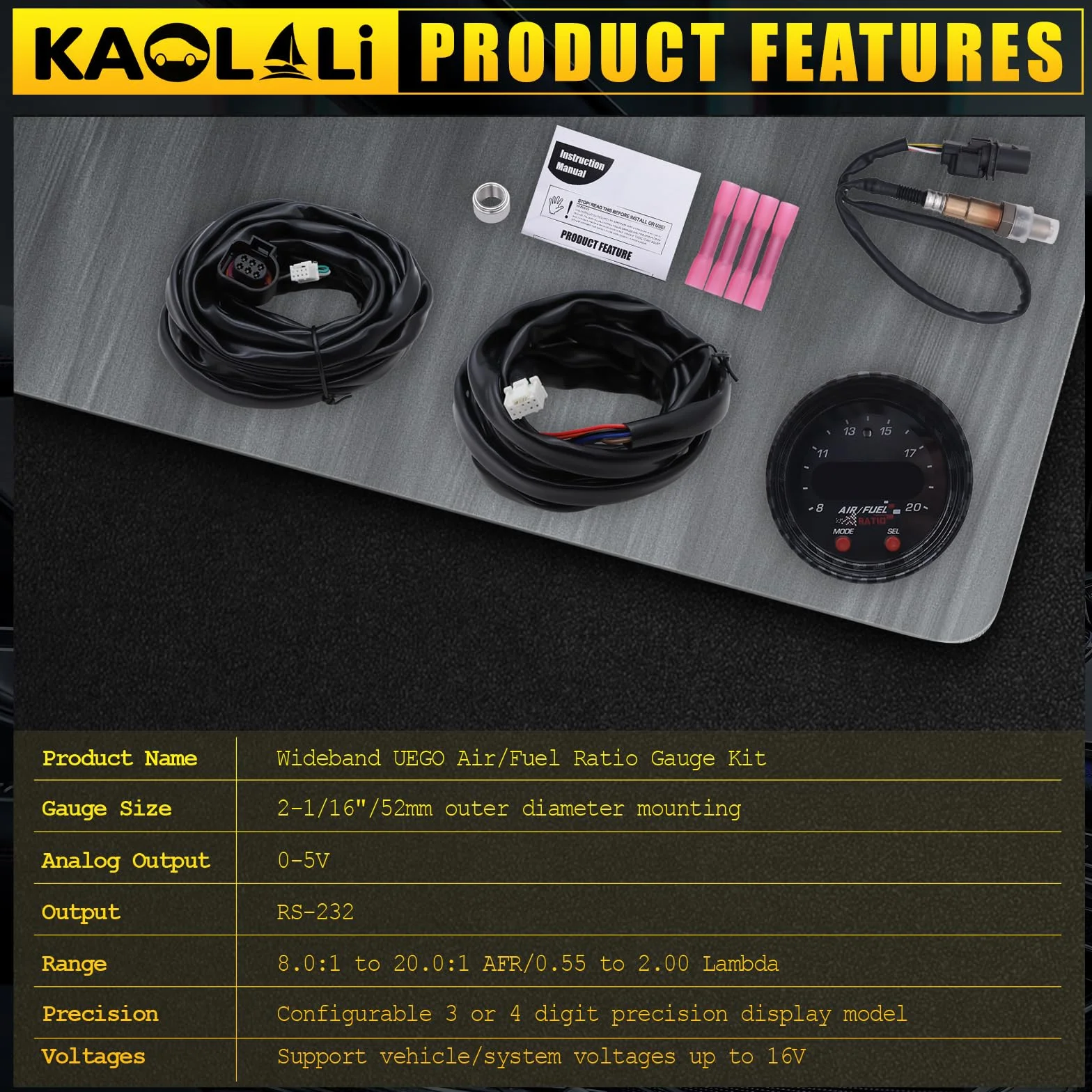 KAOLALI 30-0300 X-Series AFR Wideband UEGO Controller Sensor Kit 52 mm Display