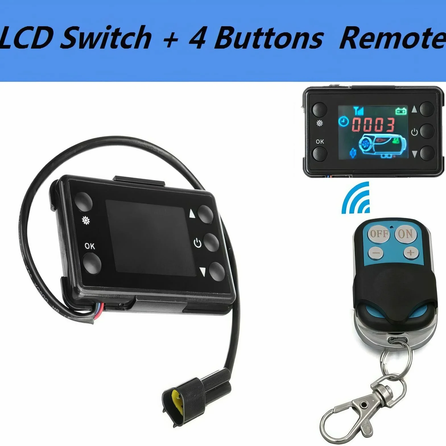 Baceyong LCD Switch 4 Pulsanti Telecomando, Riscaldatore Universale per Auto 12V per Auto Diesel Parcheggio Riscaldamento