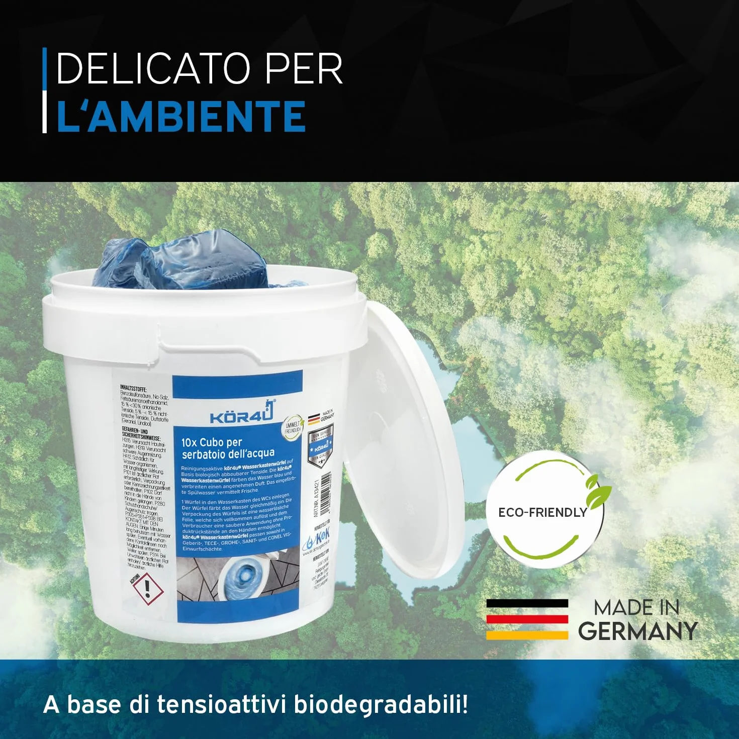 kör4u Cubetti per serbatoio dell’acqua 10 pastiglie WC blu autoattivanti pulizia calcare depositi biodegradabili
