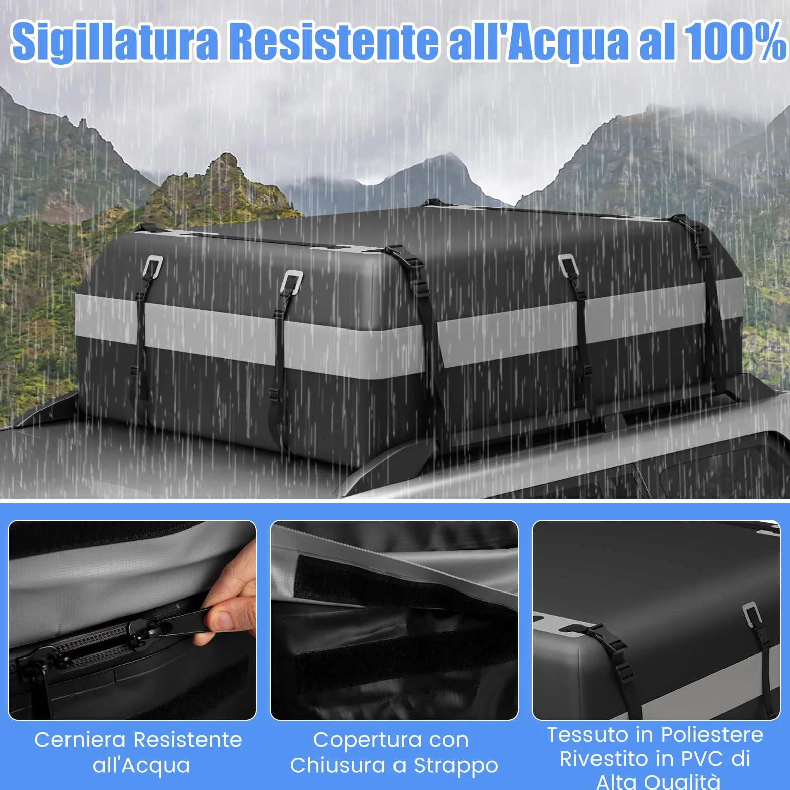 COSTWAY Borsa da Tetto per Auto Impermeabile 21Cu.Ft/595L, Box Tetto Universale con Tappetino Antiscivolo+ 12/14 Cinghie+ 6 Ganci, Sacca per Auto con/senza Barre Portapacchi (Grigio, 21Cu.Ft/595L)