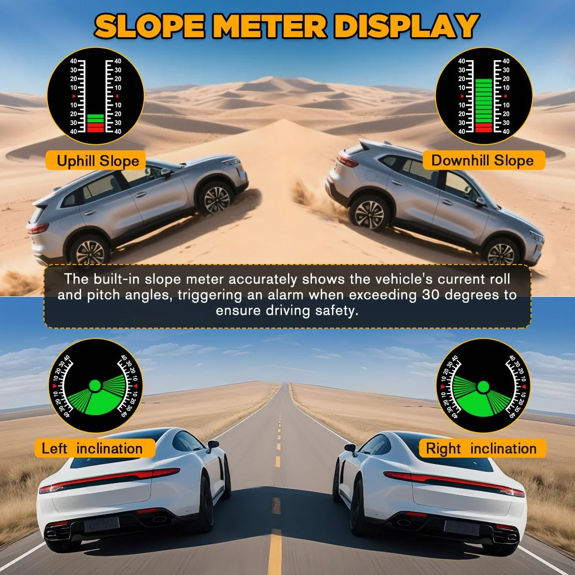 Auto Inclinometro Digitale GPS HUD Pitch Angle Slope Meter MPH Speedometer con Bussola per Veicoli Fuoristrada SUV