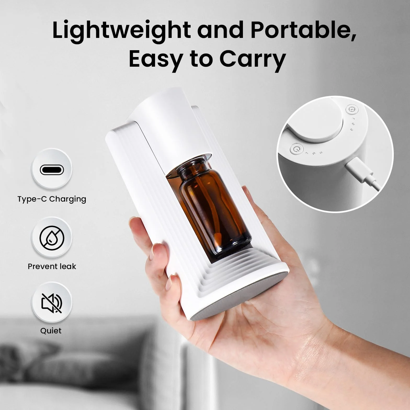 LAMA Diffusore di aromi senz'acqua per auto, mini profumatore portatile, spegnimento automatico, 3 livelli di nebbia, bianco