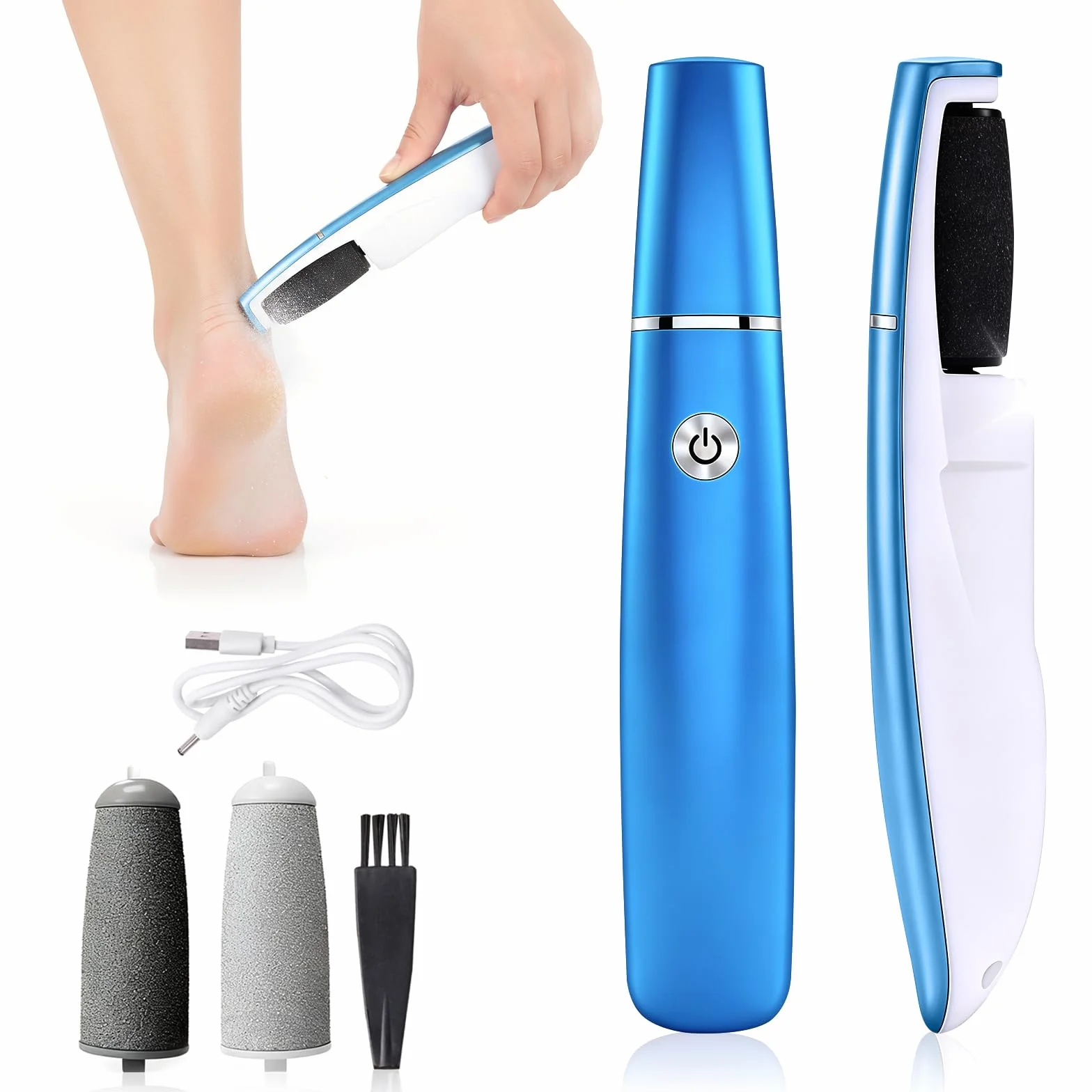 Pedicure Elettrico Impermeabile Ricaricabile 2 Velocità per Calli Pelle Morta Talloni Screpolati Blu