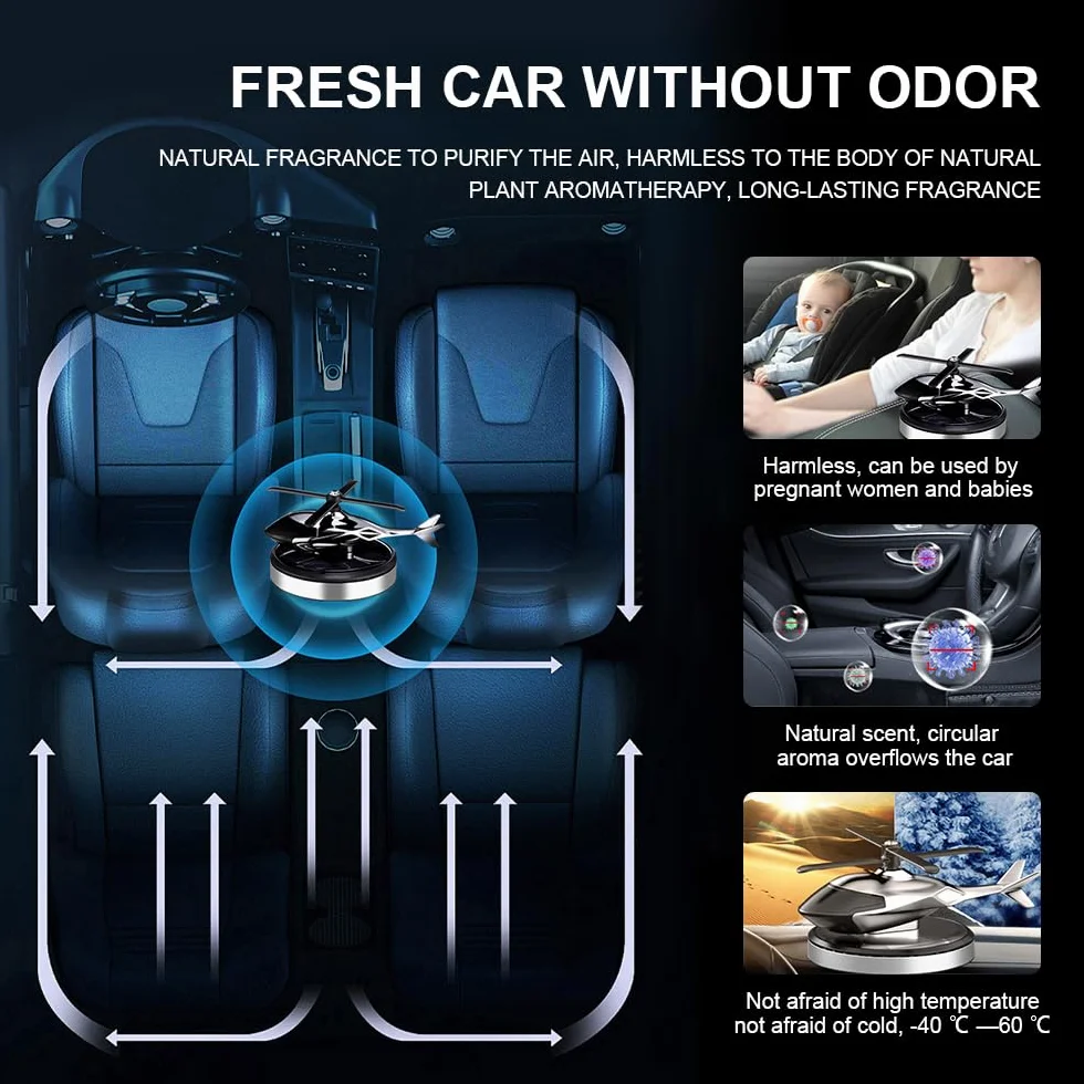 Deodorante per auto a forma di elicottero creativo solare in lega di alluminio diffusore rotante