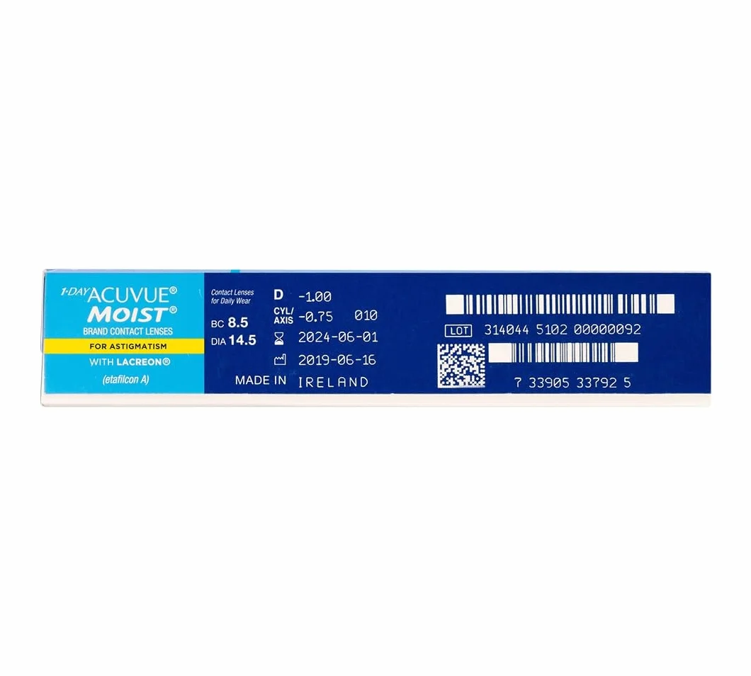ACUVUE 1-DAY Acuvue MOIST for ASTIGMATISM Lenti a contatto giornaliere protezione UV -3.25 Cilindro -2.25 Asse 10 BC 8.5 DIA 14.50 90 lenti