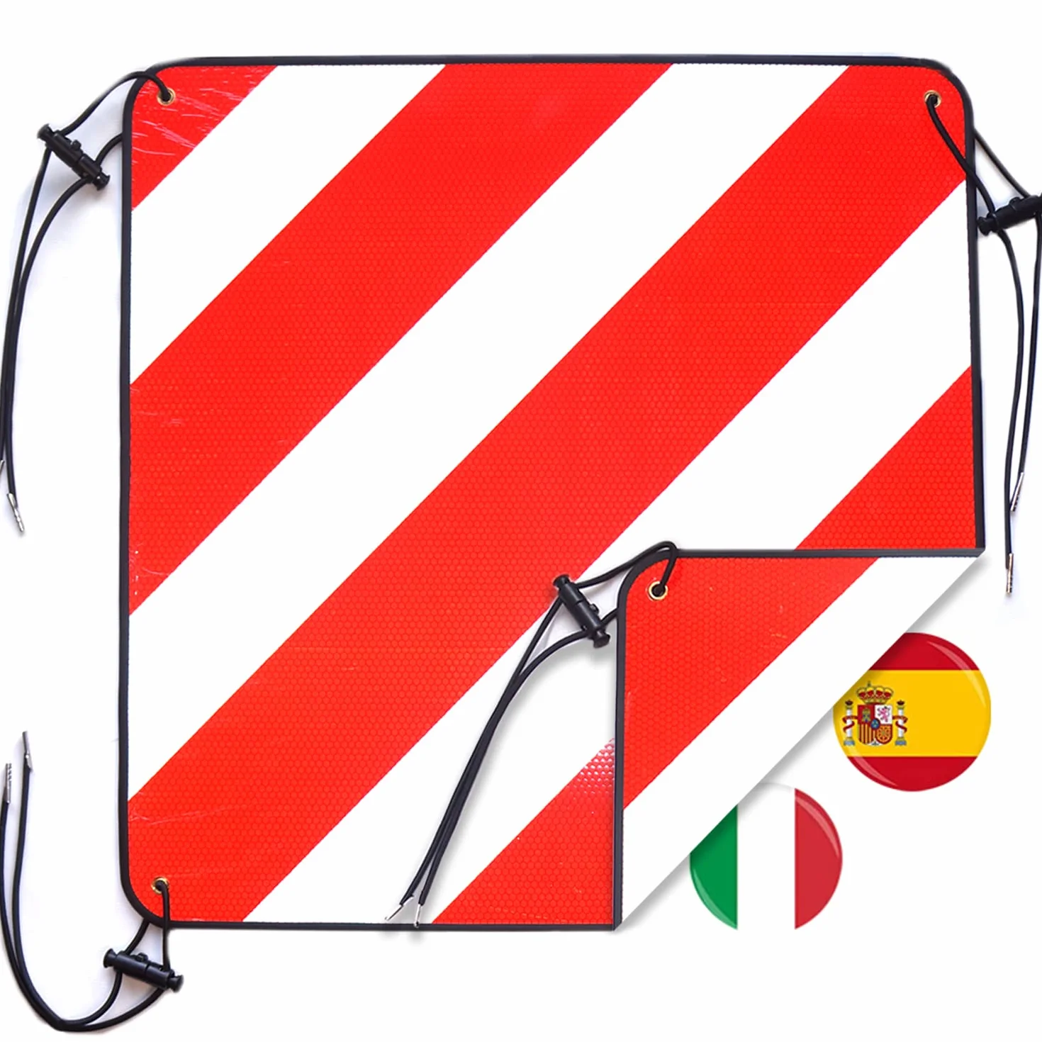 Segnale d'avvertenza riflettente alluminio 50 x 50 cm 2 in 1 per Italia e Spagna con cinghie di fissaggio