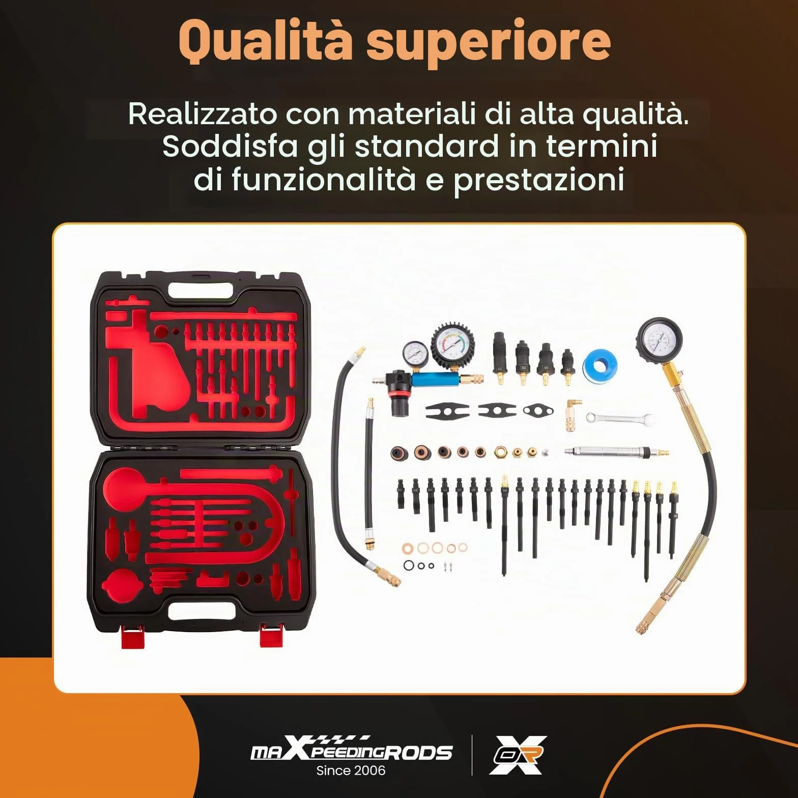 maXpeedingrods Tester di compressione per motori a benzina e diesel, 46 pezzi, tester di perdita di pressione per motori diesel, benzina, auto, camion, 50 bar, M10 M-12 M14 M-18