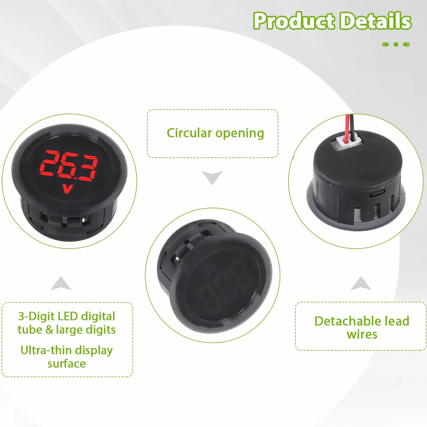 6 pezzi Voltmetro Digitale DC 4-100V, 3 cifre di 2 fili tester LED Display per Auto/Moto/Marina/Camion/Barca/Camper/Caravan (Rosso & Blu & Verde)