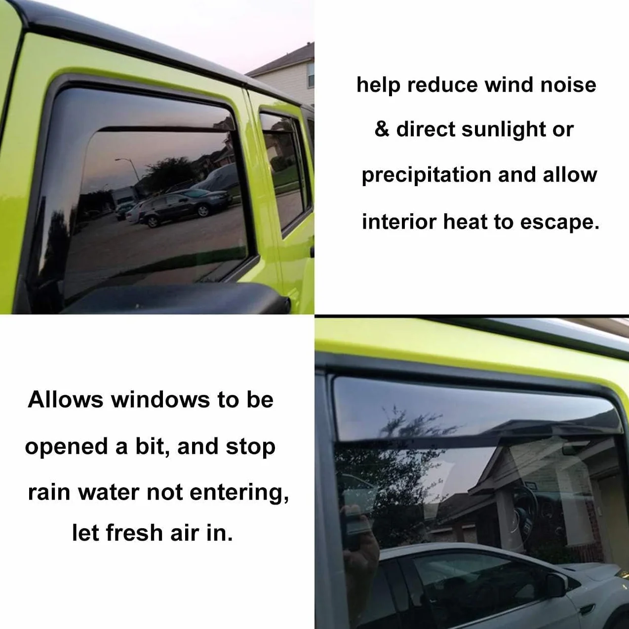 4 Pezzi Deflettori d'Aria Antiturbo per Jeep Wrangler JK 2007-2017 4door Deflettori Antivento Visiere Parasole Parapioggia Paravento.