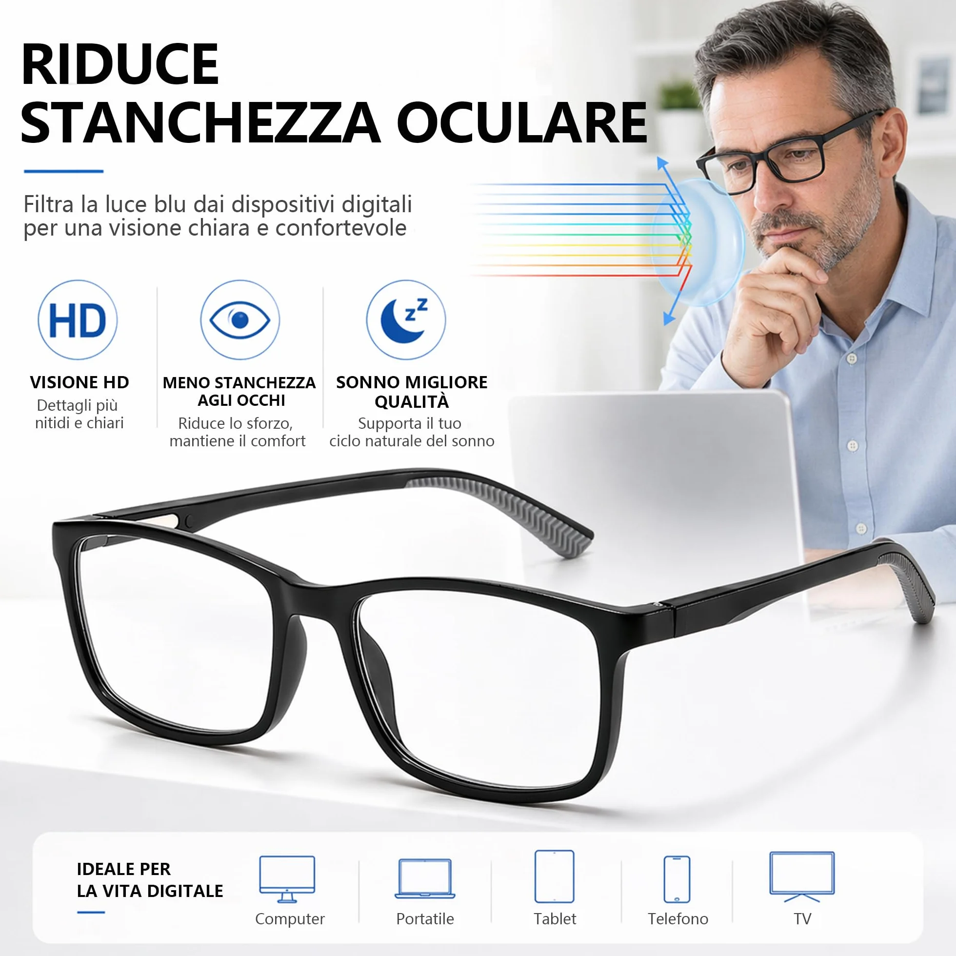 Occhiali da Lettura Anti-Luce Blu con Cerniere a Molla e Design Antiscivolo – 3 Paia