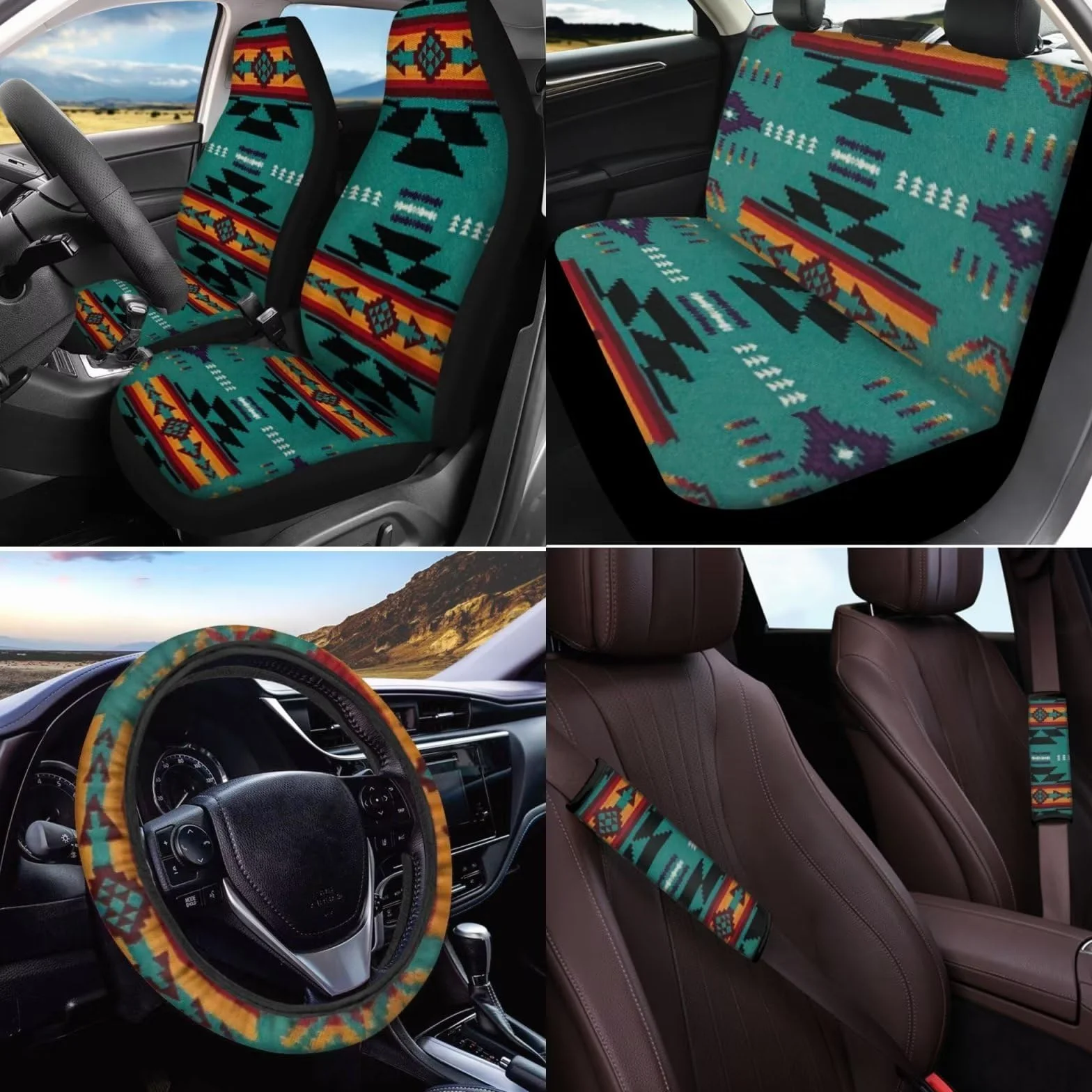 Belidome Set completo di 6 coprisedili per auto, motivo tribale azteco sud-occidentale, imbottiture per cinture di sicurezza, per donne e uomini, decorazione per auto