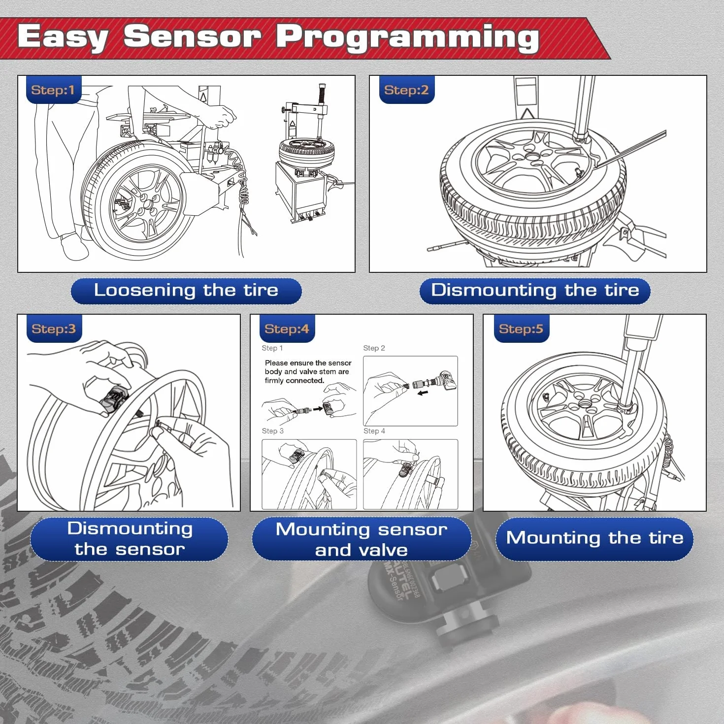 Autel TPMS Sostituzione Pneumatico a Doppia Frequenza per Tutte Automobili, Sensore OE Identicamente Costruito 100%, Valvola Metallo, 4 Pezzi