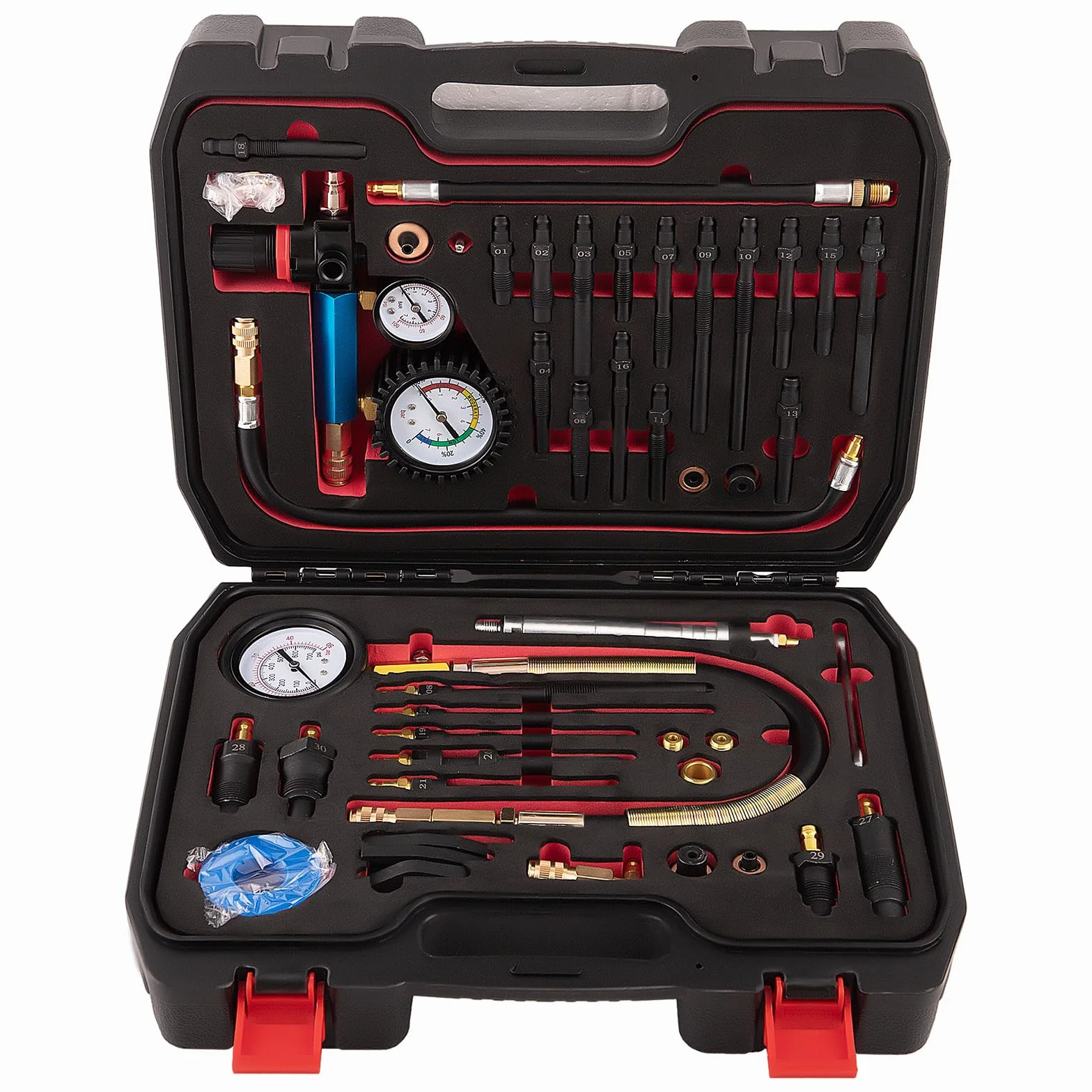 maXpeedingrods Tester di compressione per motori a benzina e diesel, 46 pezzi, tester di perdita di pressione per motori diesel, benzina, auto, camion, 50 bar, M10 M-12 M14 M-18