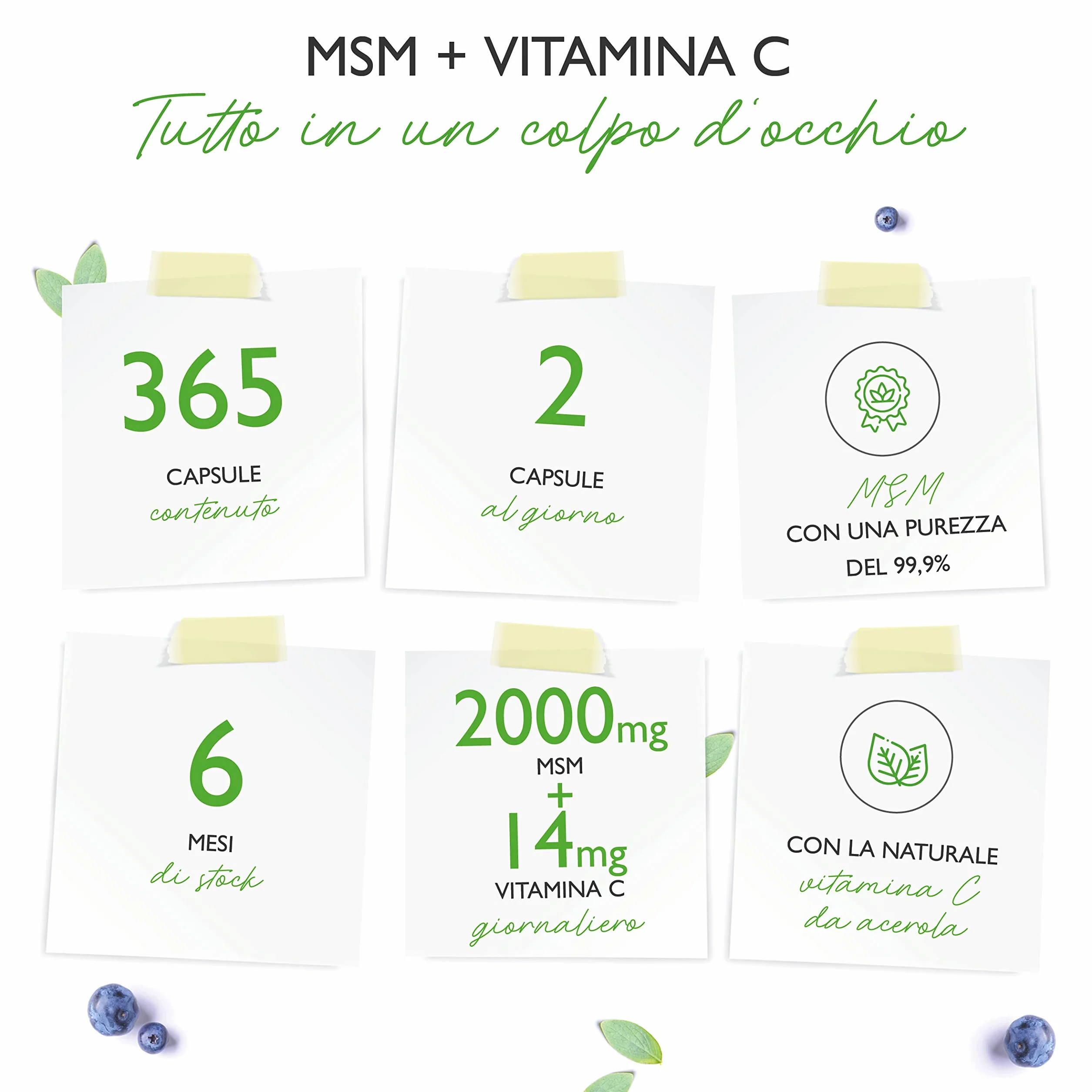 MSM 2000mg 365 compresse con vitamina C naturale acerola vegan