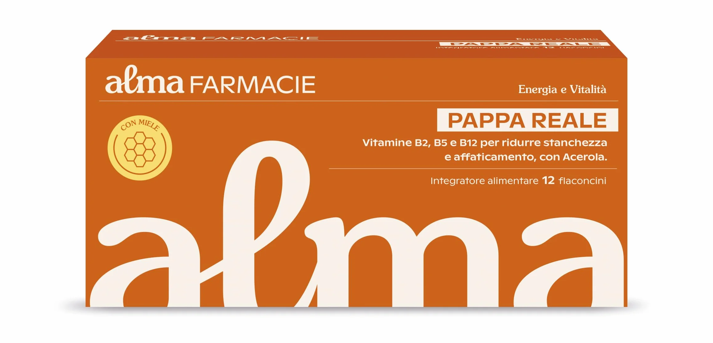 Pappa Reale Alma Farmacie Integratore Ricostituente con Vitamine B2 B5 B12 D e Acerola 12 Flaconcini