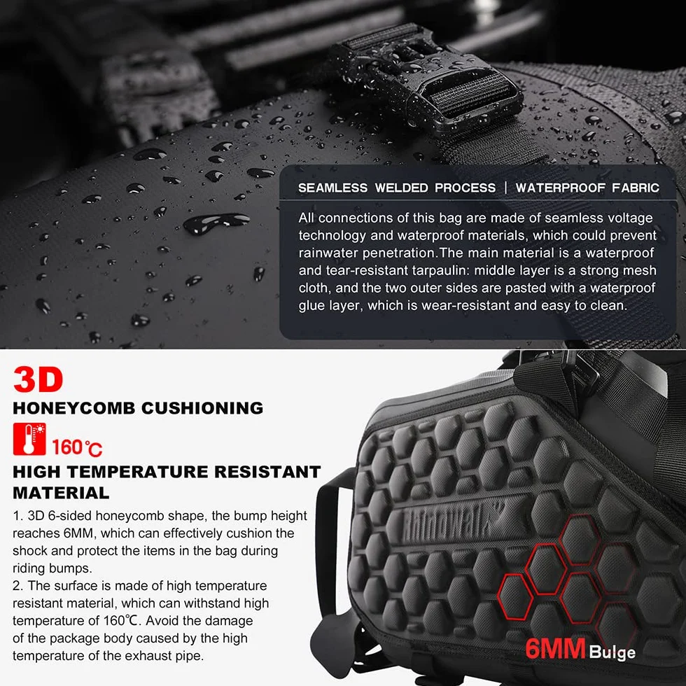Rhinowalk Moto Borsa Portabagagli Impermeabile 28L Anti-Vibrazioni Borse laterali per Moto Avventura Sport