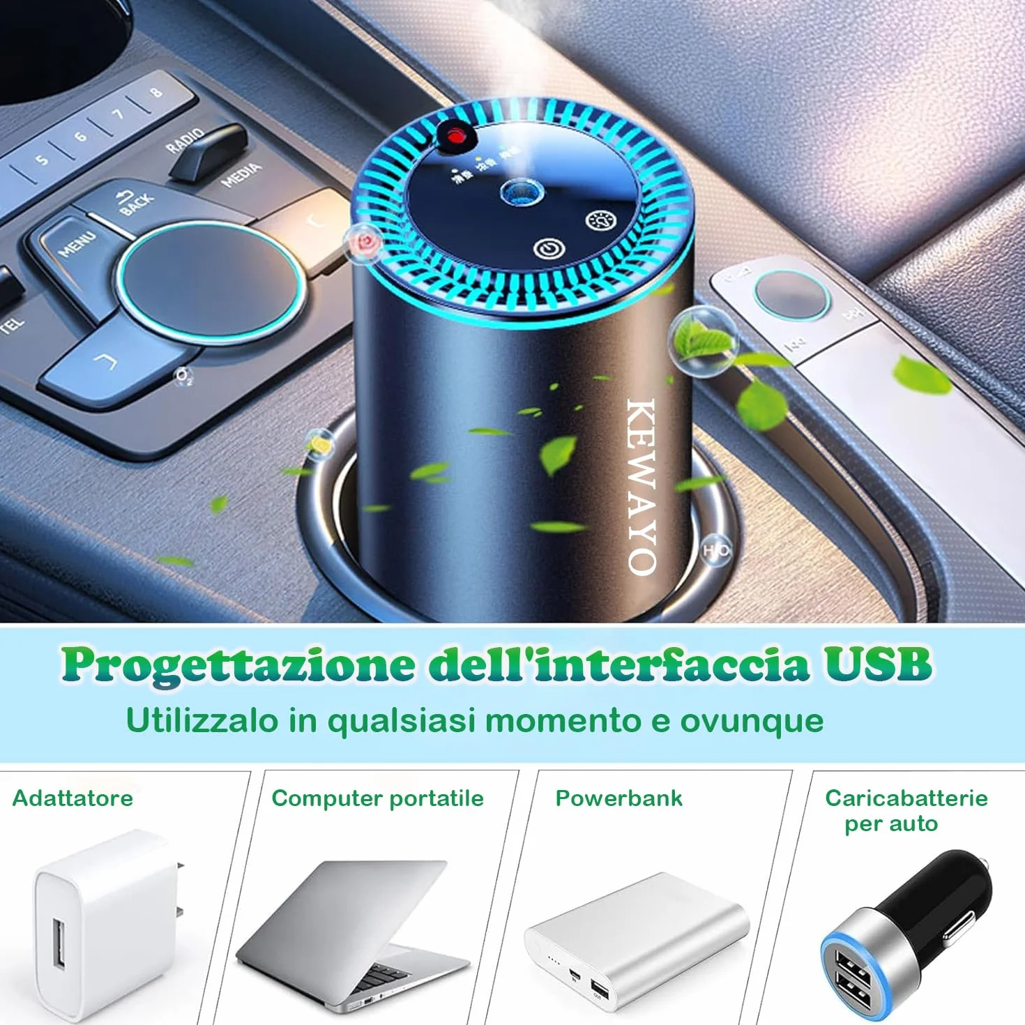 Diffusore d'Aromi Portatile 50ml LED Stellata Ricaricabile USB per Auto e Ambienti