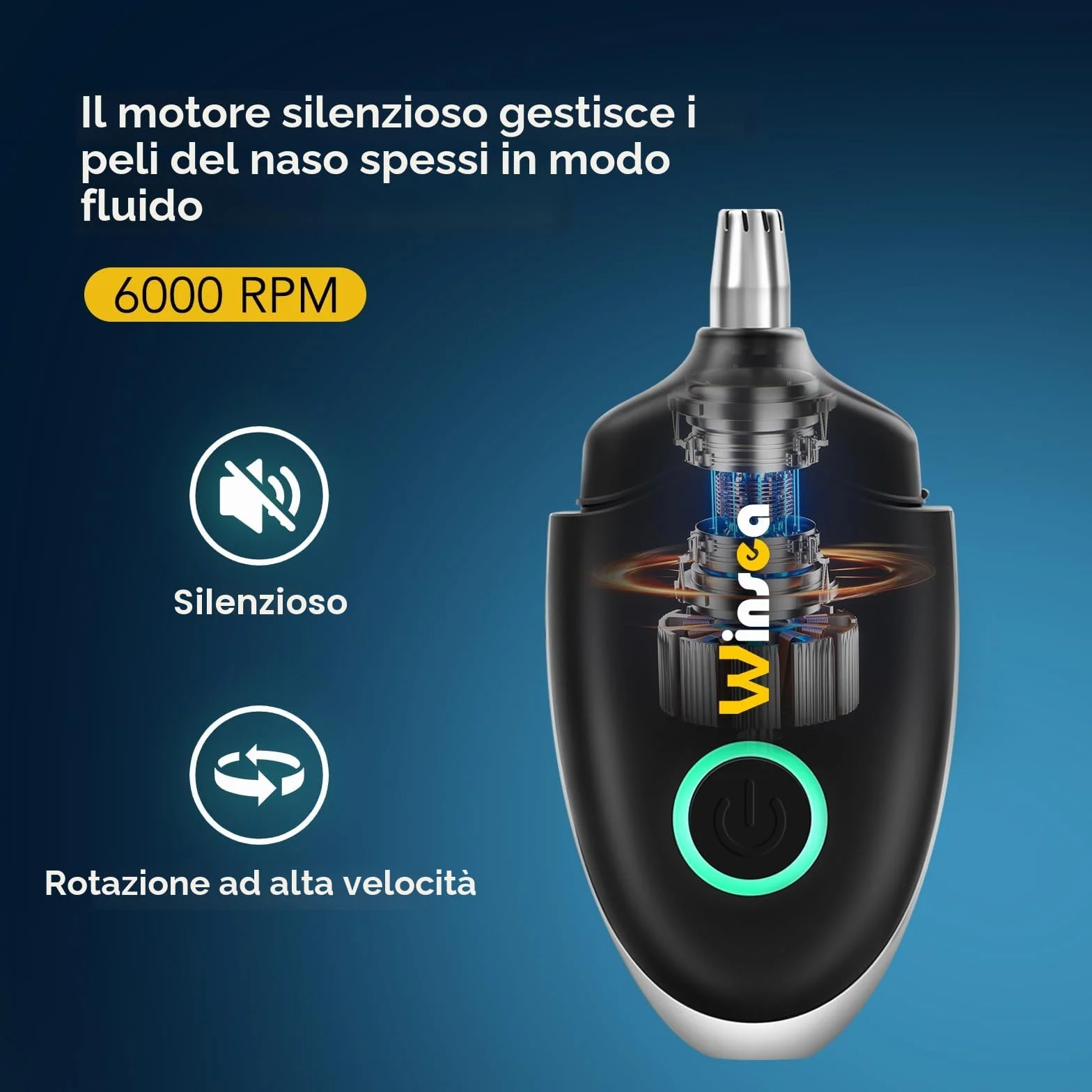 Winsea Rasoio per naso e orecchie, ricaricabile USB, impermeabile, ad alta precisione