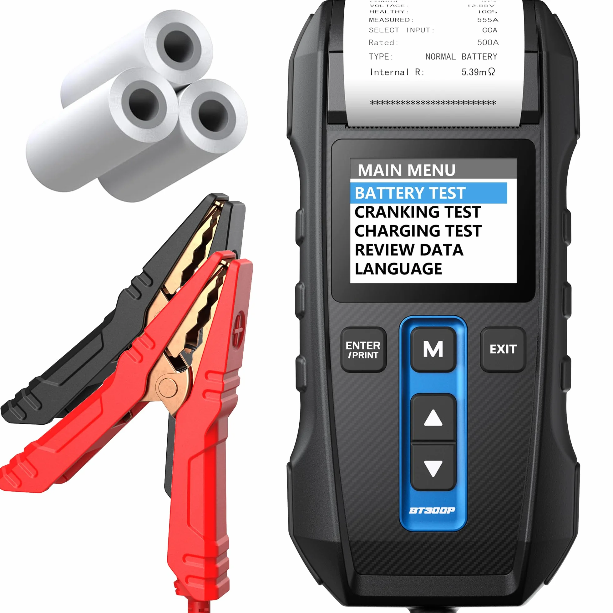 TOPDON Tester Batteria Auto BT300P, 12V 24V 100-2000 CCA Tester per Batterie con Stampante Incorporata, per Test Batterie/Caricabatterie/Sistemi di Ricarica, Adatto per Auto/Solidi/Autocarri Leggeri