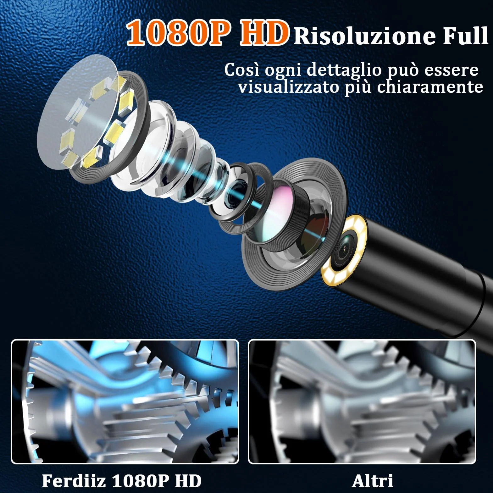 Endoscopio Industriale HD 1920P Telecamera Endoscopica IPS 4,3" IP67 Cavo Semirigido 10M
