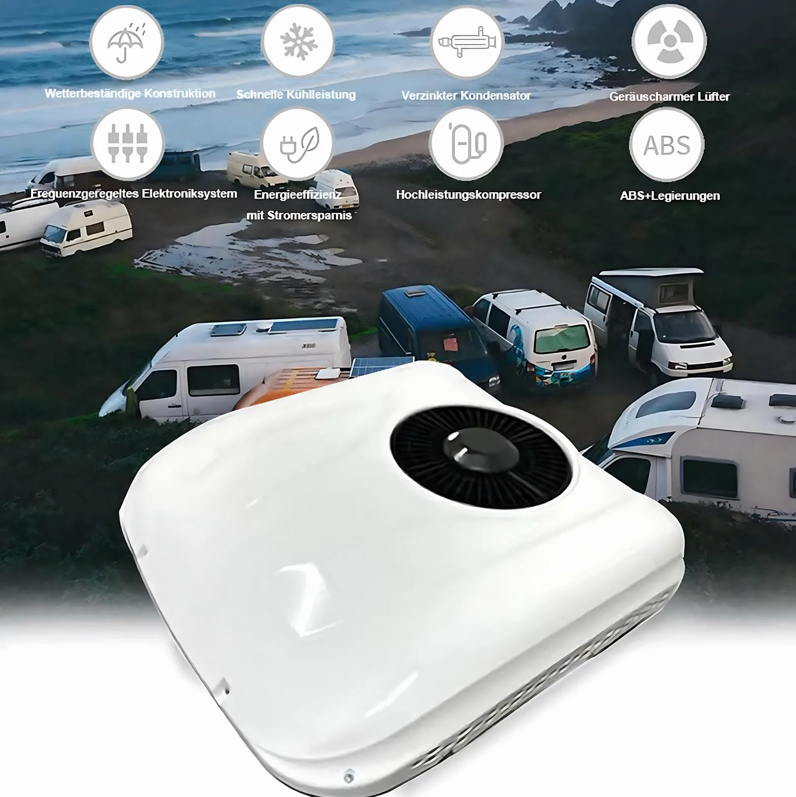 Condizionatore D'Aria DC 12V/24V per Camper RV, Elettrico All-In-One Senza Unità Esterna, Silenzioso per Camion Trattore Bus Caravan, Aria Condizionata da Tetto Bianco(Cooling Only,12v)
