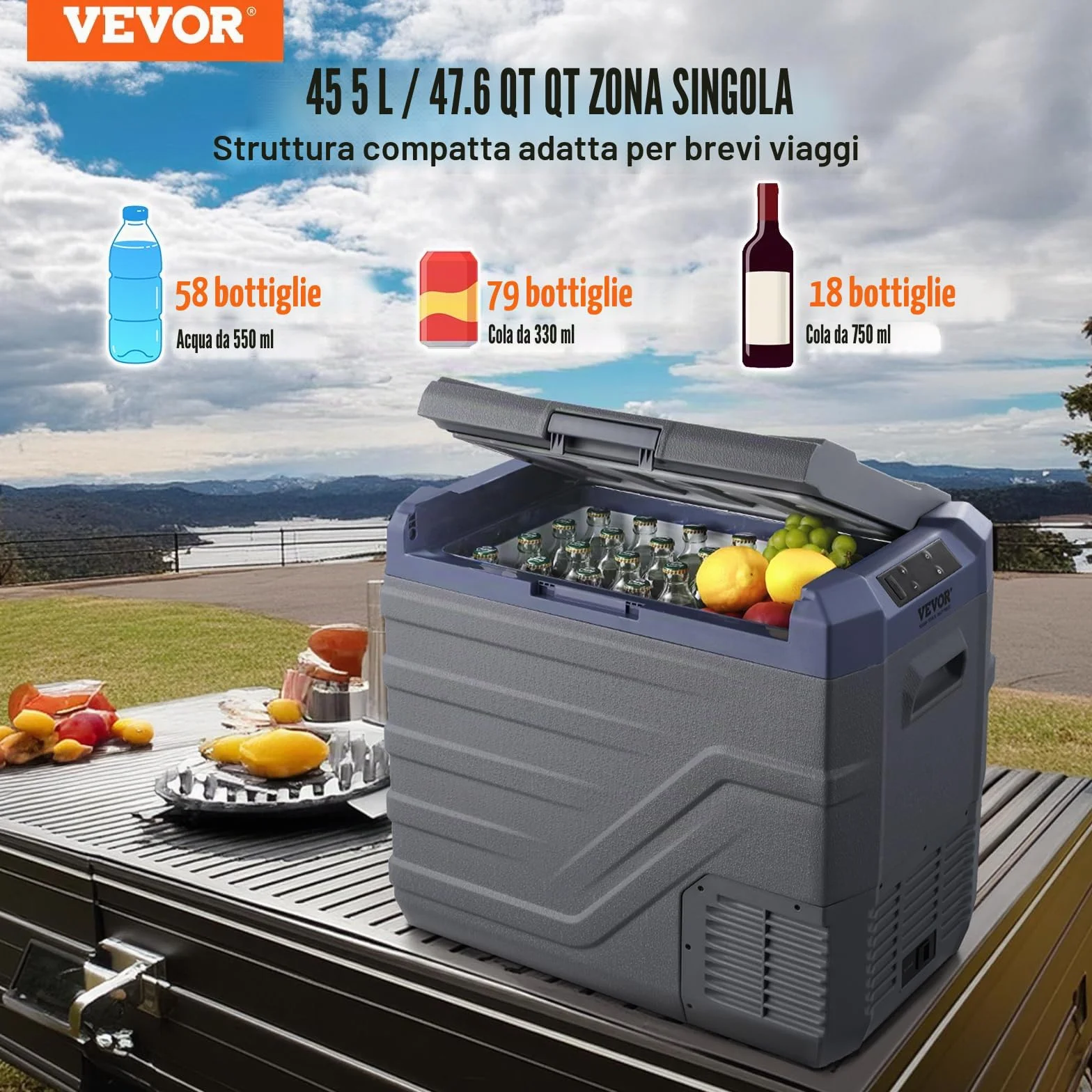 VEVOR Frigorifero per Auto 45L 12V Compressore Congelatore Portatile Zona Singola