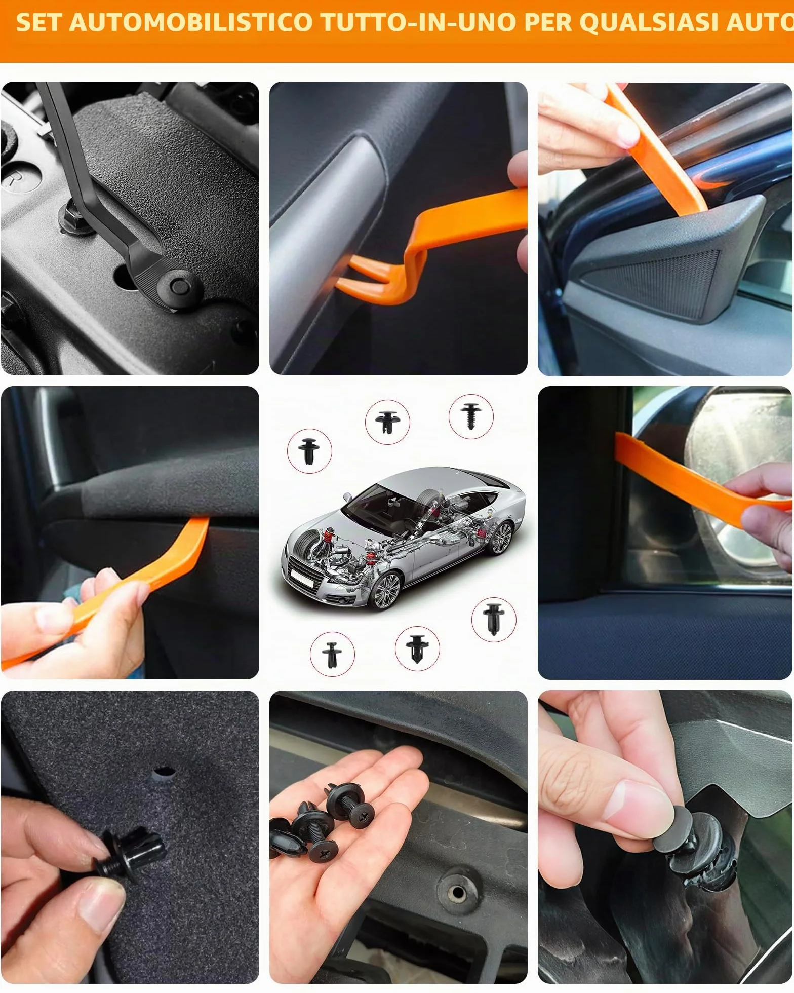 Set rivetti ad espansione e clip di fissaggio per auto – rivetti in plastica per auto, clip di fissaggio auto e viti per carrozzeria per pannelli porta, paraurti e parafanghi, assortimento 229 pz