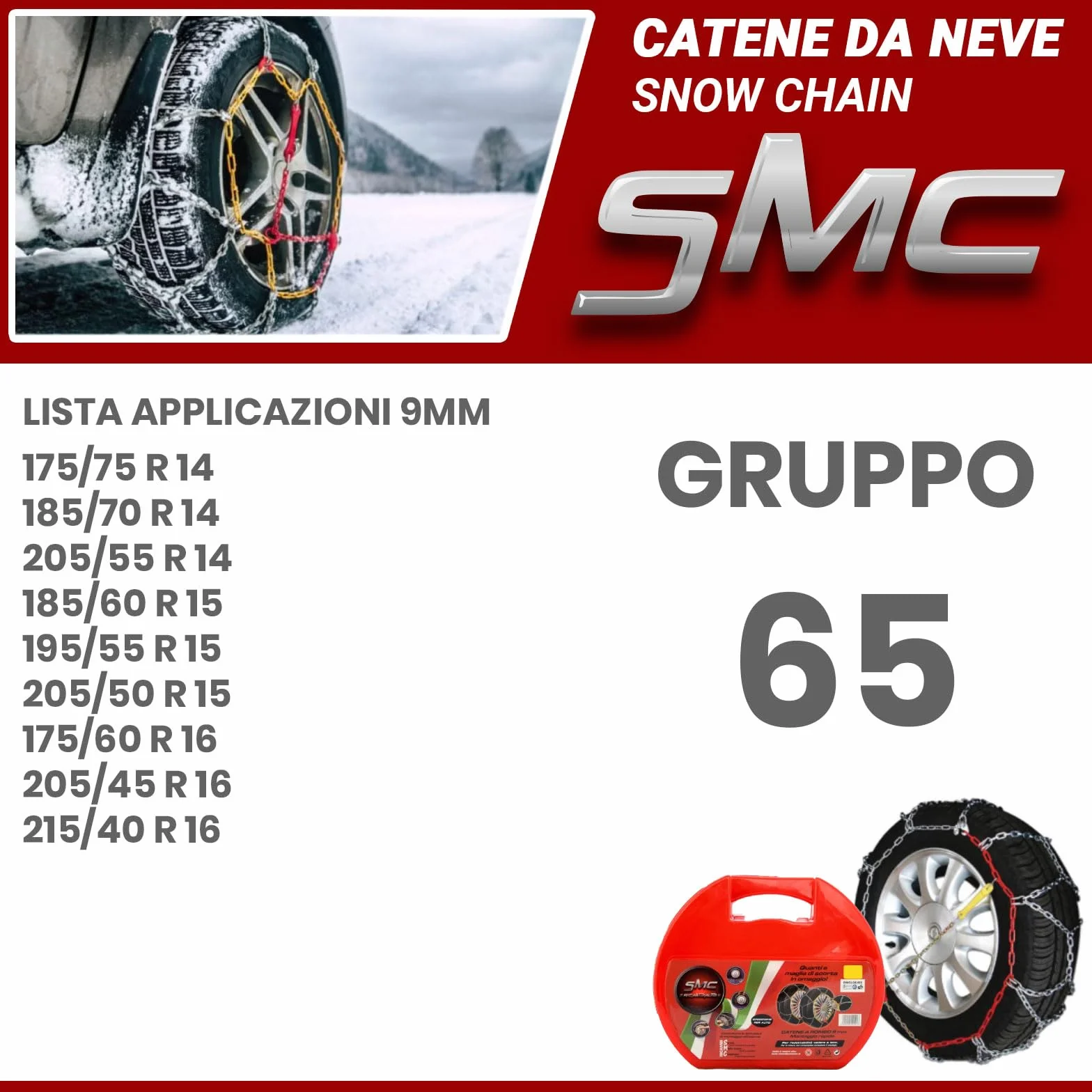 Catene da Neve OMOLOGATE O-Norm TUV SMC 9mm 185/60 R 15
