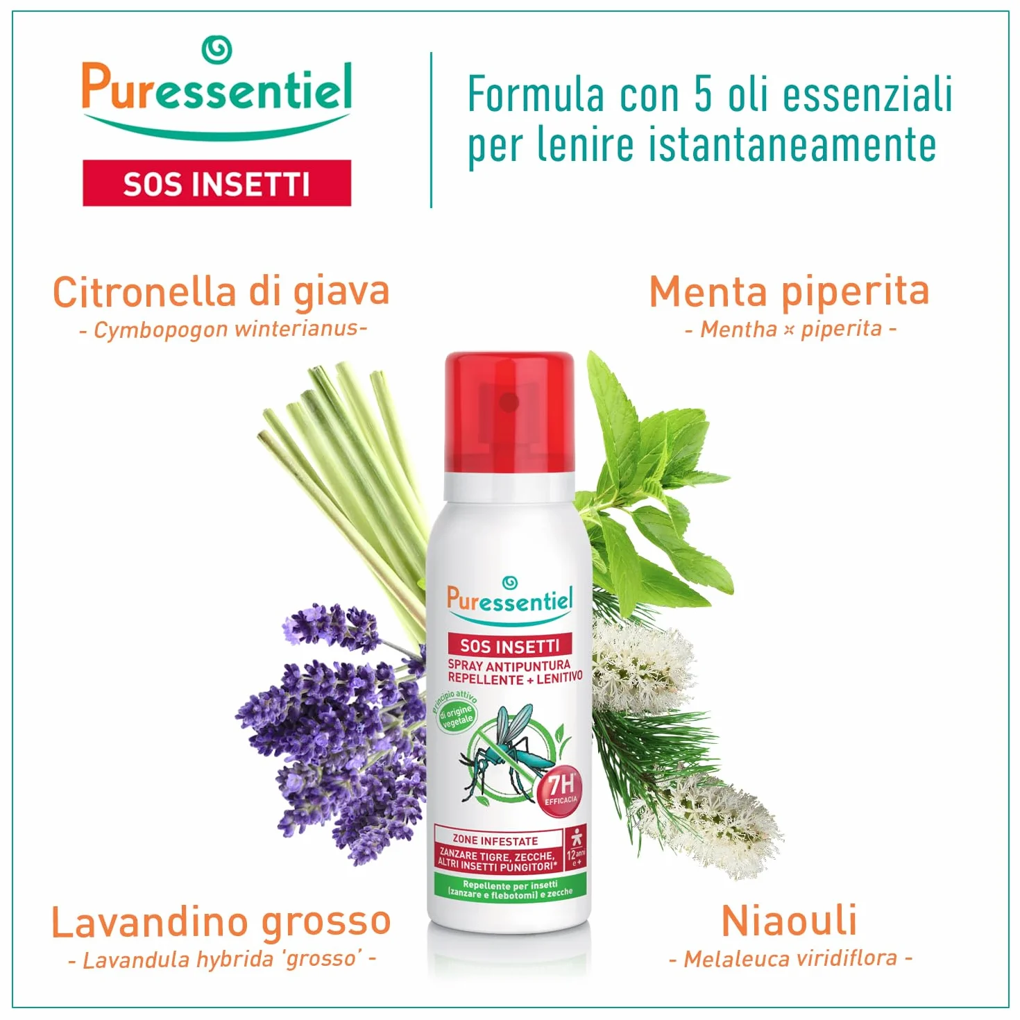 Puressentiel SOS Insetti Spray Antipuntura Repellente e Lenitivo Presidio Medico Chirurgico 75 ml