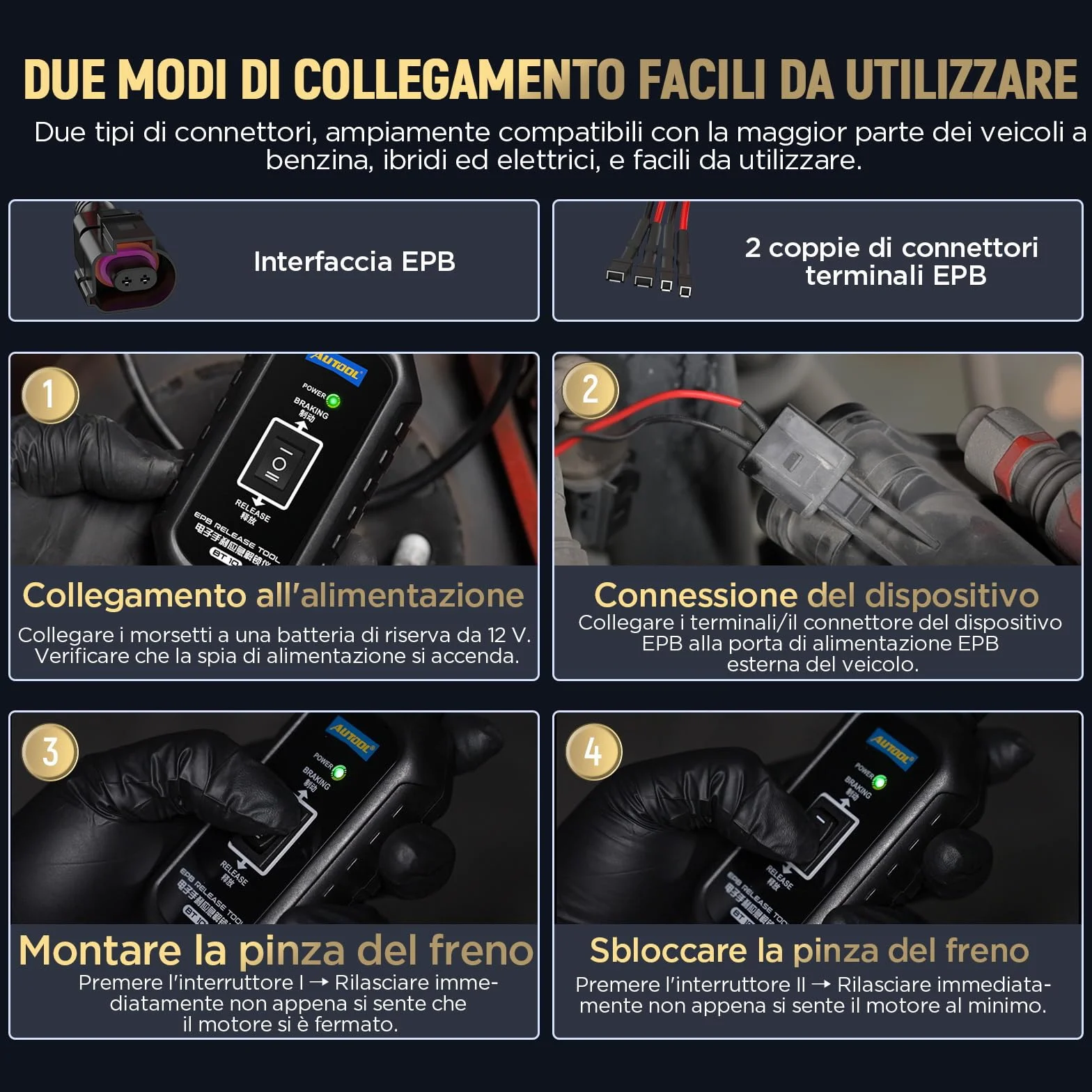 AUTOOL BT10 EPB - Strumento di rilascio del freno a doppio canale e controllo di retromarcia per rilascio e ripristino elettronico del freno di stazionamento, salvataggio stradale di emergenza