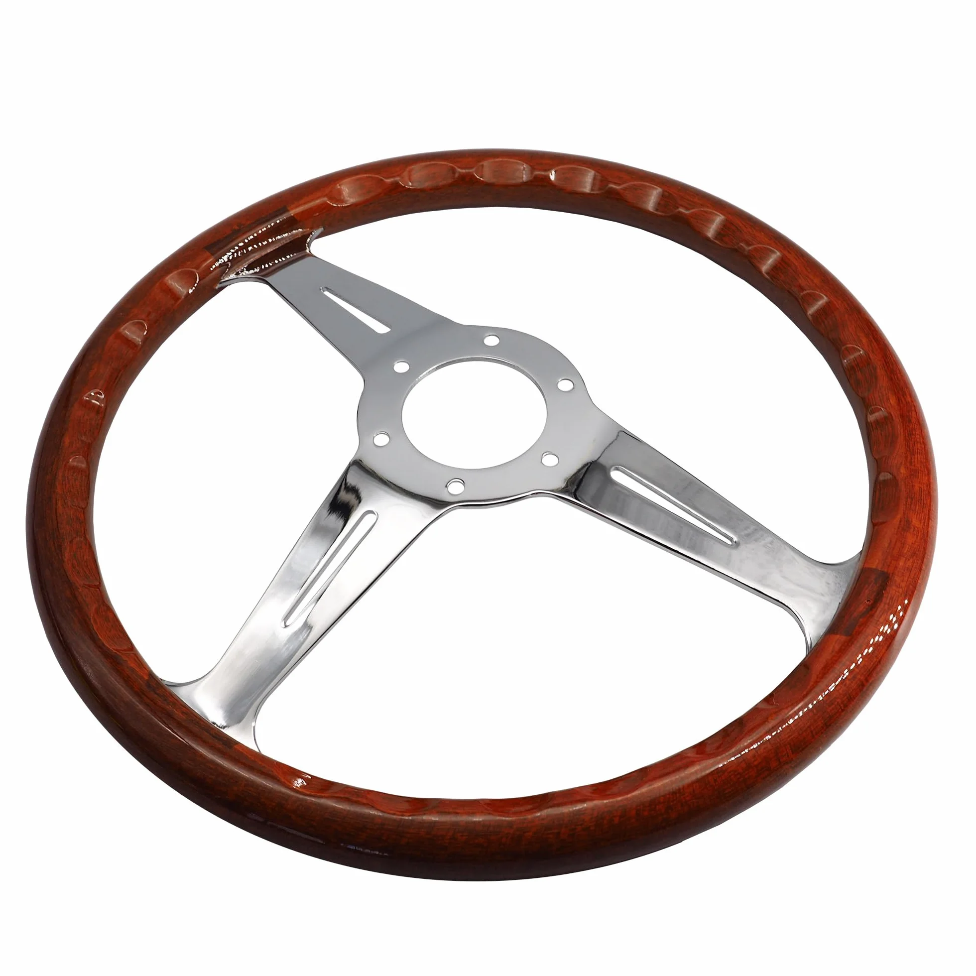 SIMONI RACING RESIA Volante Sportivo Universale Legno Look Razze Cromate Foratura Nardi