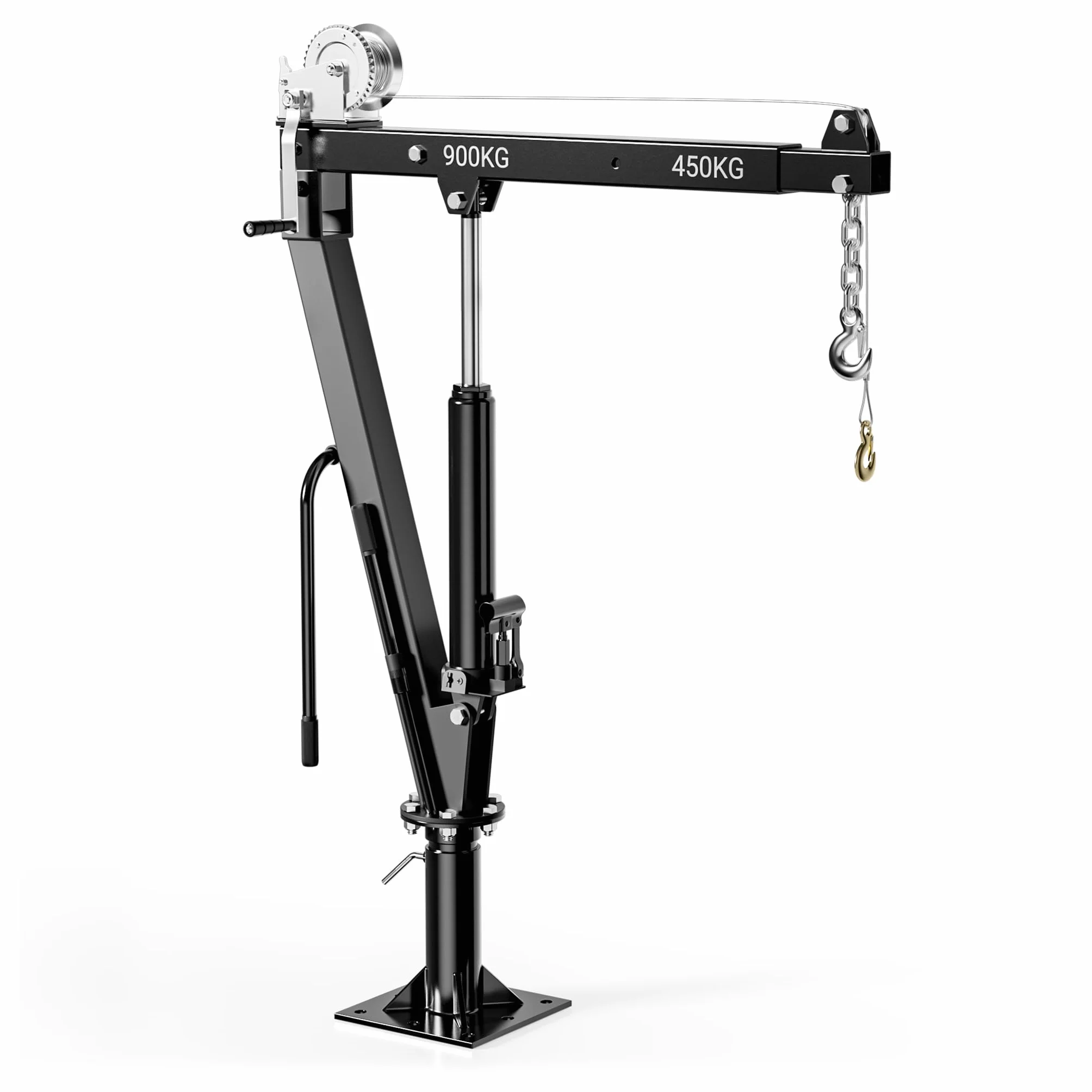 Wiltec Mini gru di sollevamento idraulica con verricello 900 kg 1800 mm girevole 360°