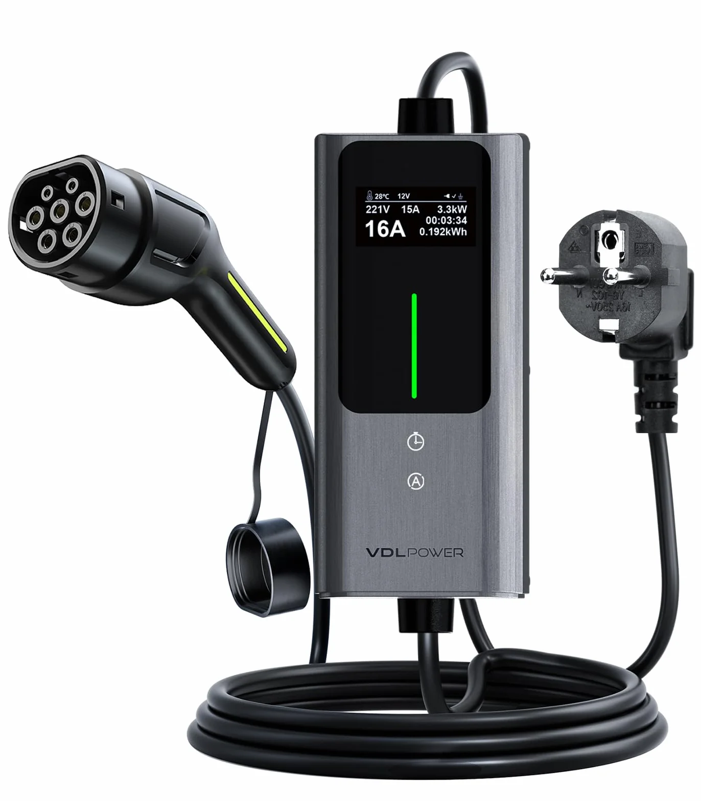 Cavo Ricarica Auto Elettrica 5m 3,6kW 16A Tipo 2 Schuko Wallbox LCD Controllo Digitale