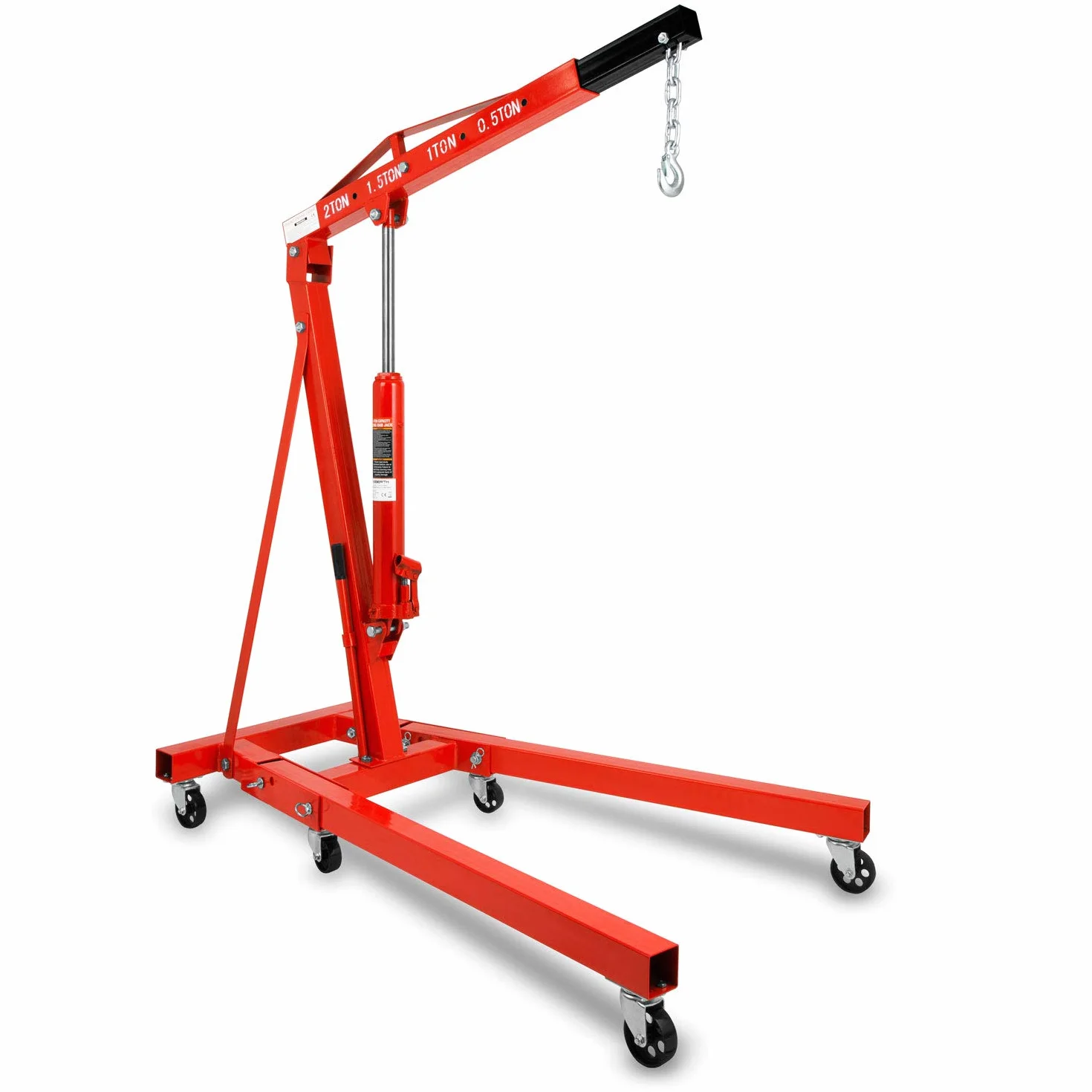 EBERTH Gru per Officina 2000kg Idraulica Braccio Regolabile 1050-1590 mm Pieghevole 6 Ruote