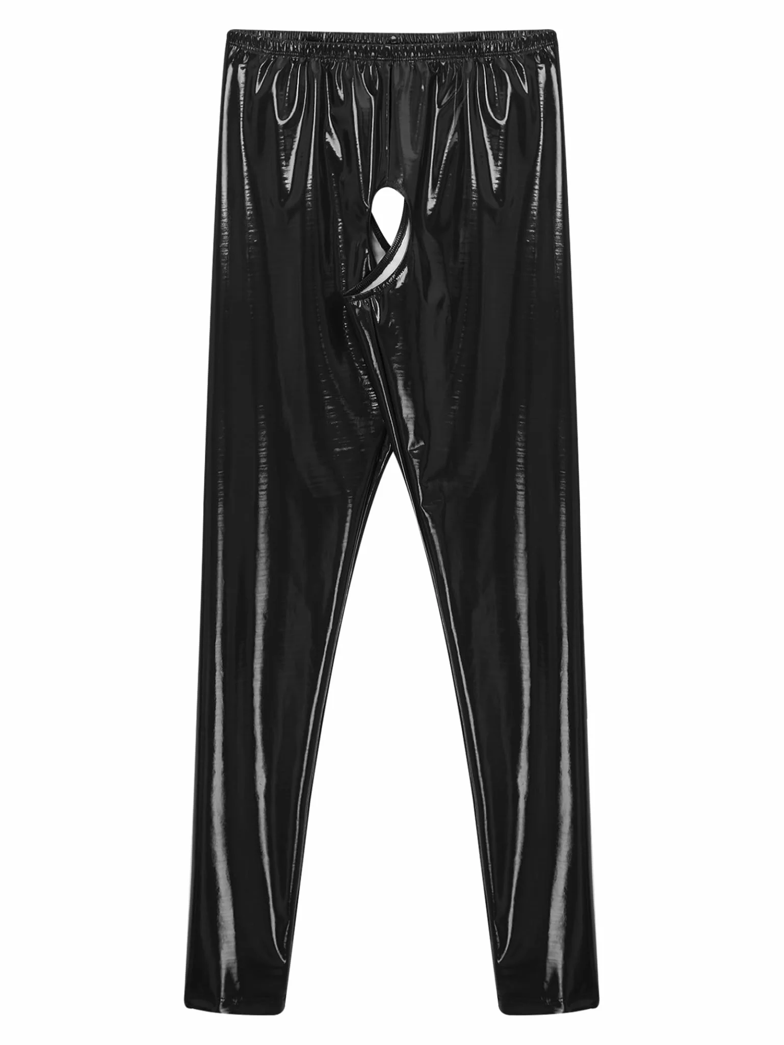Pantaloni sexy da donna in pelle a vita alta skinny slim con cavallo aperto per feste clubwear
