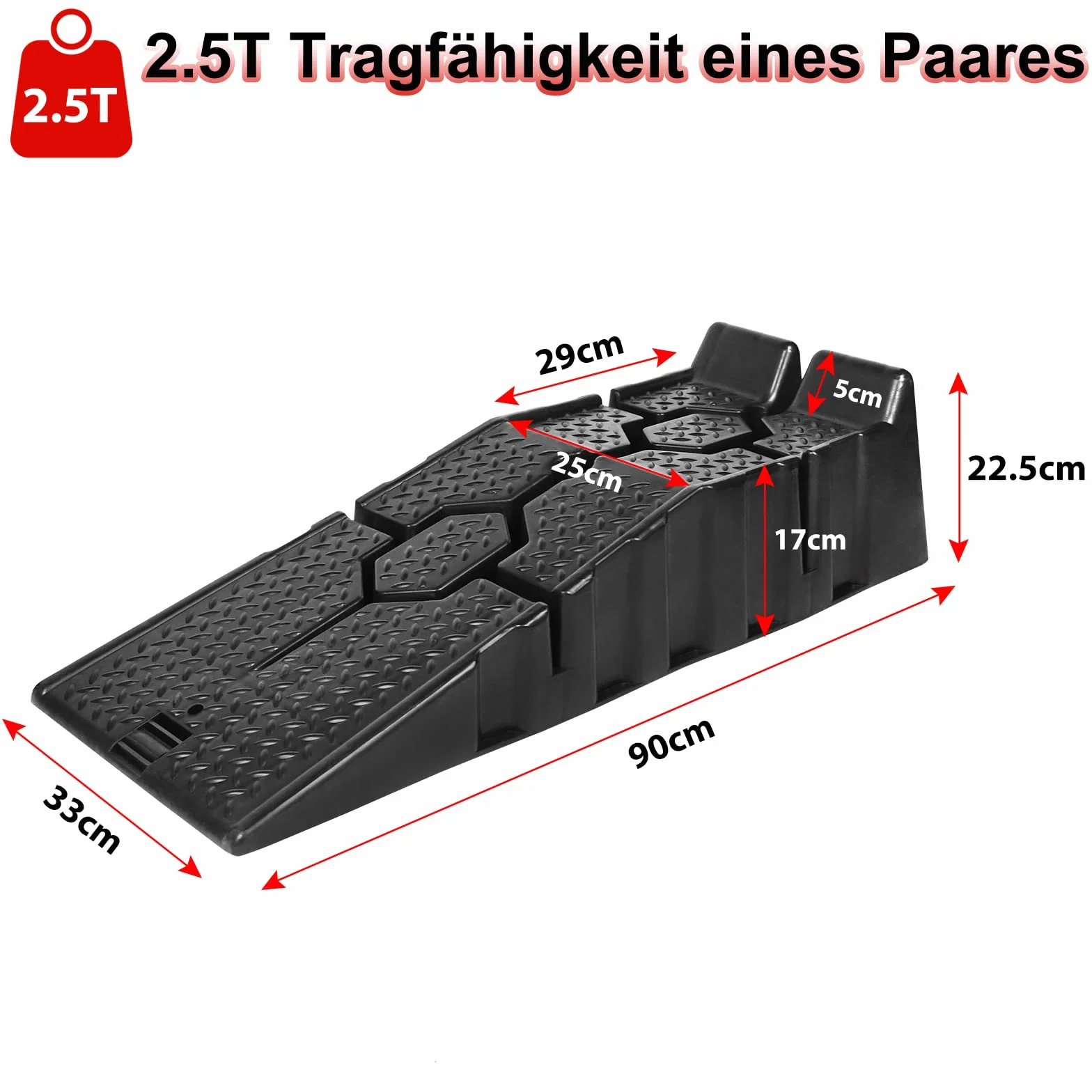 ACXIN 2 rampe di carico in plastica, capacità di carico 2,5 T, base di compressione, design antiscivolo, rampa di carico (90 x 33 x 22,5 cm, nero)