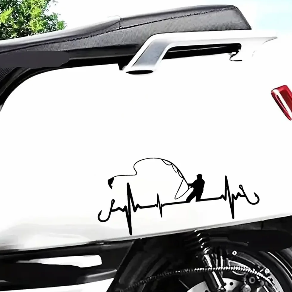 2 pezzi 22 x 10 cm, adesivi per auto con motivi di pesca e battito cardiaco, adesivi per camion, moto, per interni ed esterni, adesivi decorativi per la casa | #DZ97 (nero)