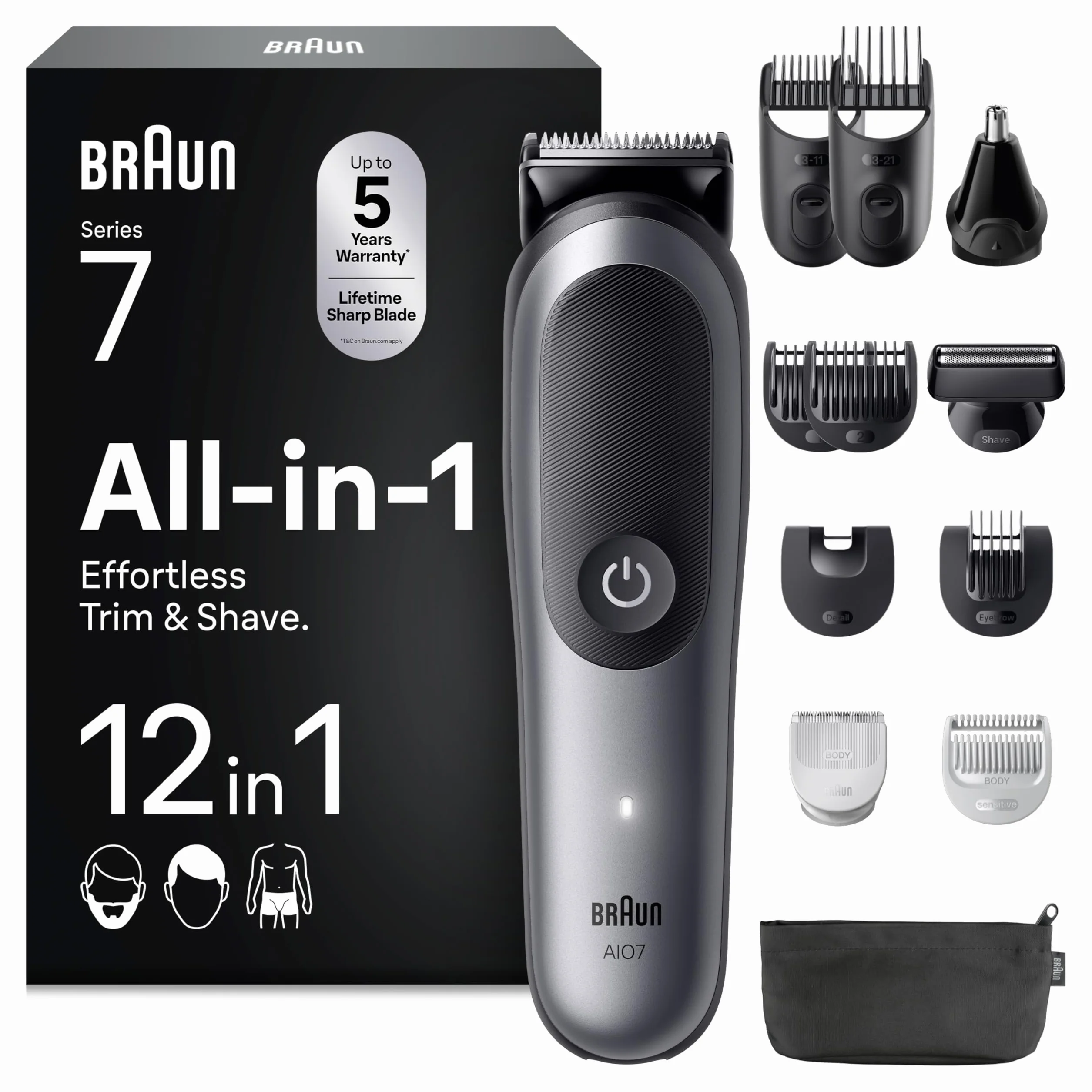Braun Series 7 All-In-One Rifinitore 12In1 Rasoio Elettrico Barba Lama ProBlade Wet&Dry Grigio