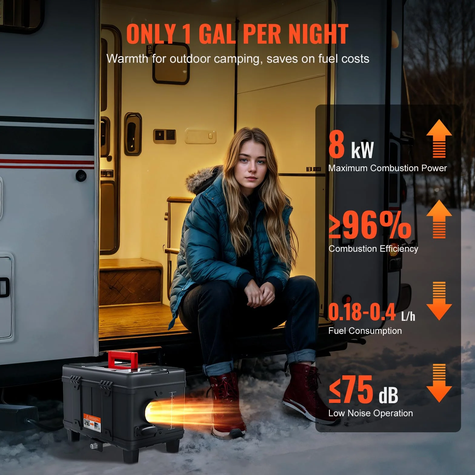 VEVOR Riscaldatore d'Aria Diesel 8 KW 12V 24V Bluetooth Telecomando Schermo Allarme CO Portatile