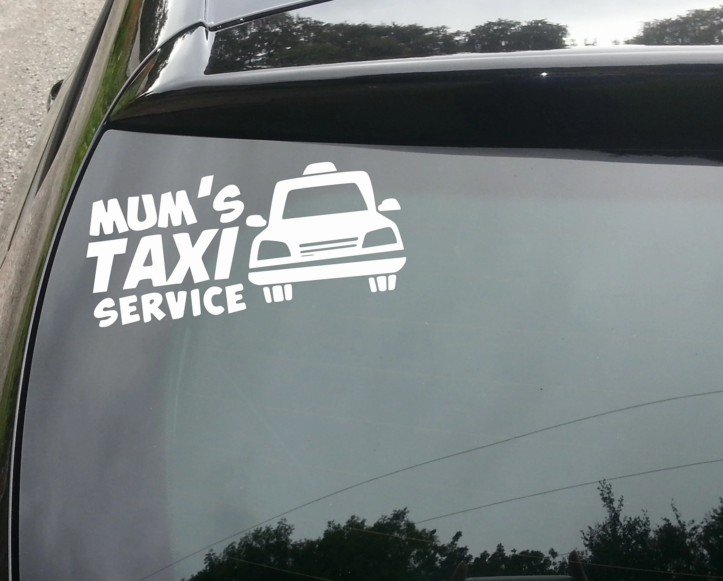 Divertente adesivo in vinile per auto e paraurti, con scritta in lingua inglese "Mum's Taxi Service", 210 mm