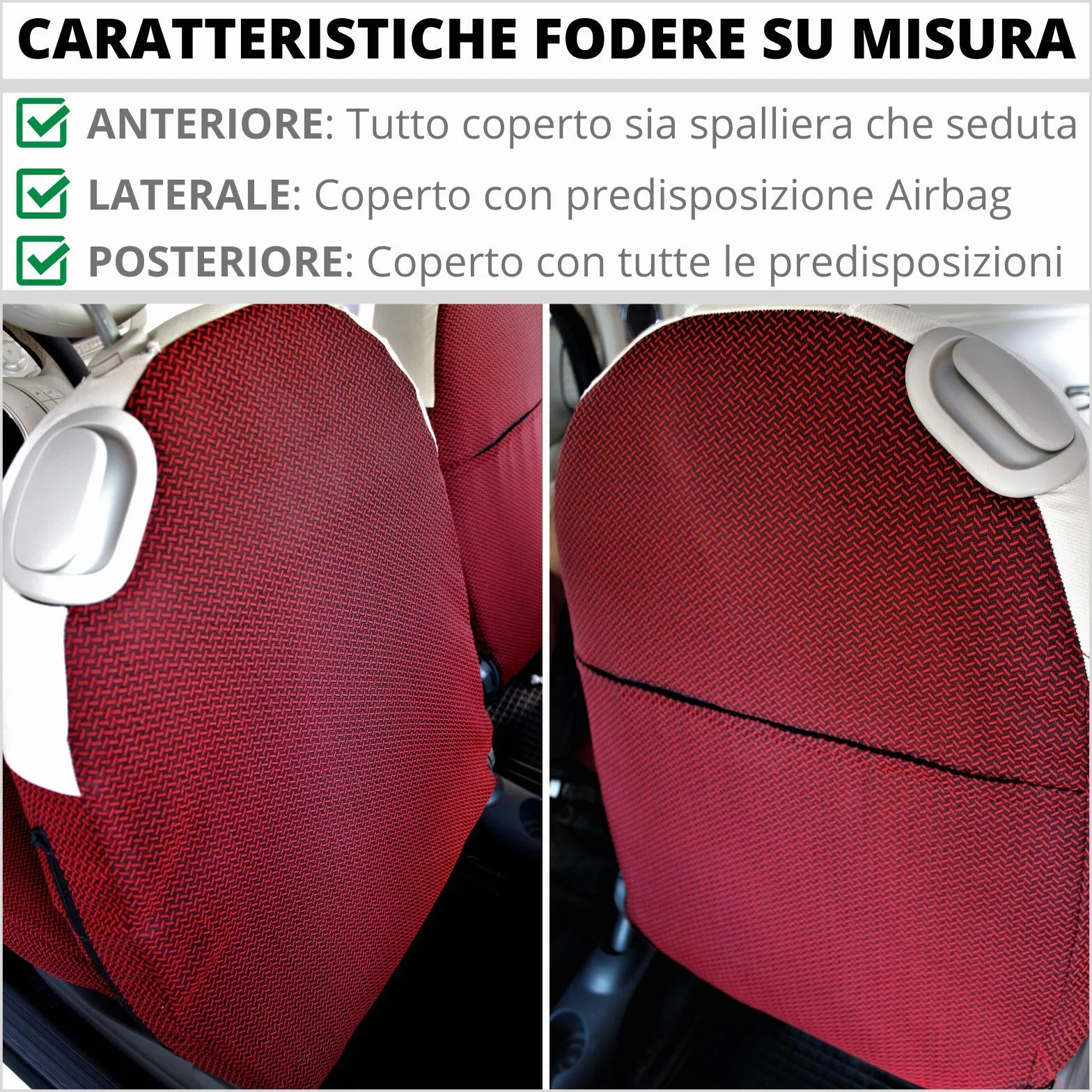 Italfodere Coprisedili Auto Compatibili con Fiat 500 – Fodere Complete Blu/Panna (Posteriore Intero (4 Poggiatesta))