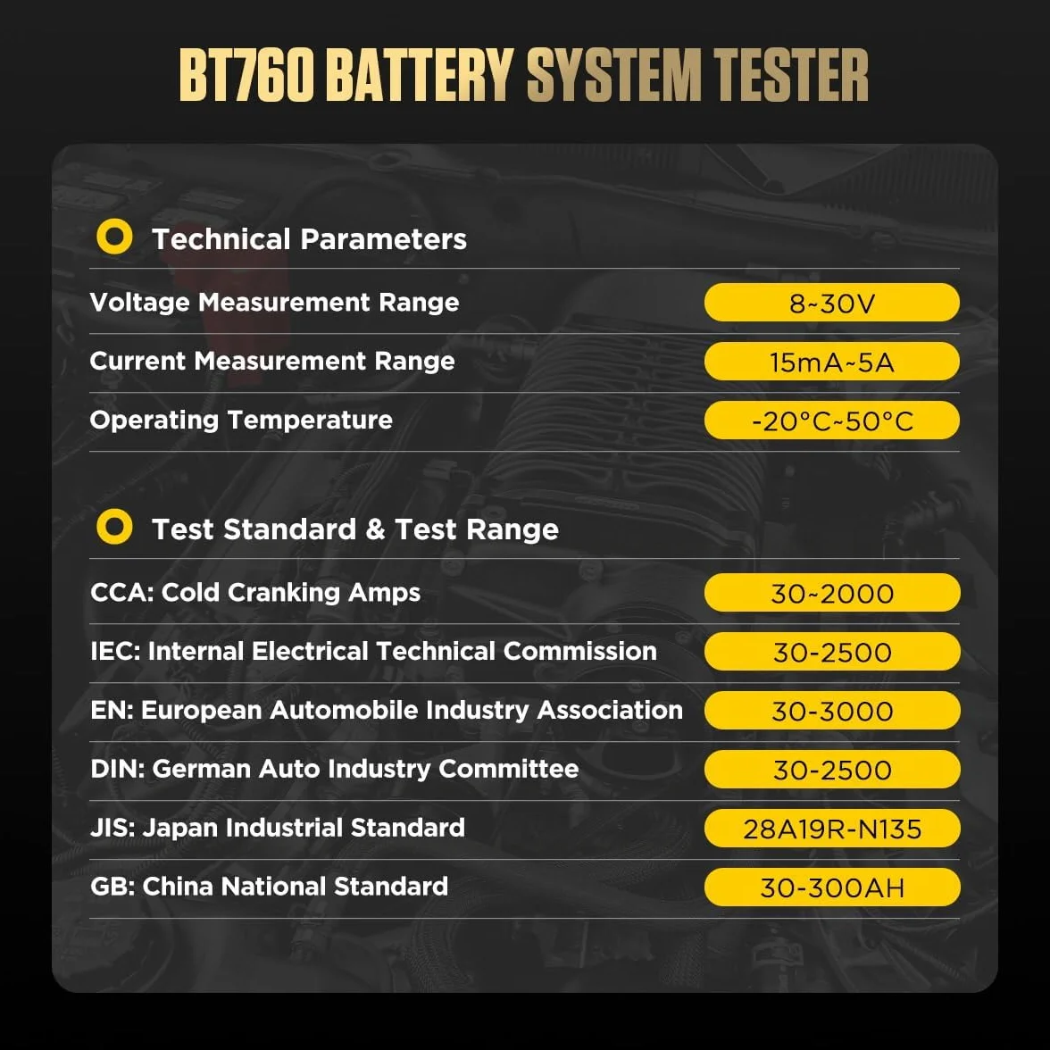 AUTOOL BT760 - Tester di carica batteria 12 V/24 V per autoveicoli con 30-2000 CCA, analizzatore di batteria per avviatori e sistemi di ricarica con stampante per camion, auto, moto e altro ancora