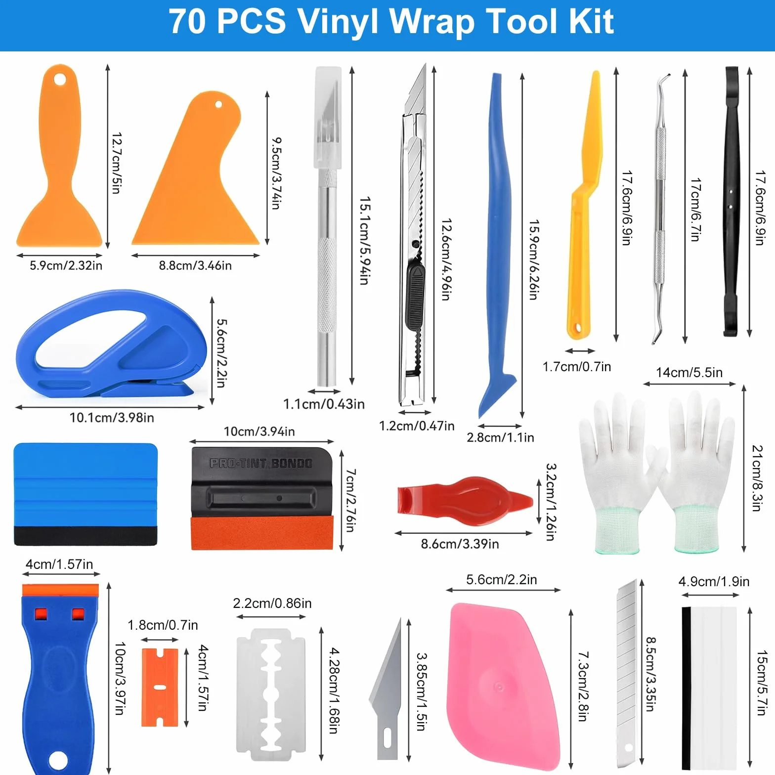 70 Pezzi Spatola per Pellicole Adesive, Kit Strumenti Pellicola Vetri Auto, Kit Wrapping Auto, con Spatola Wrapping e Taglierina per Carta, per Installazione Pellicole Auto Cellulare DIY