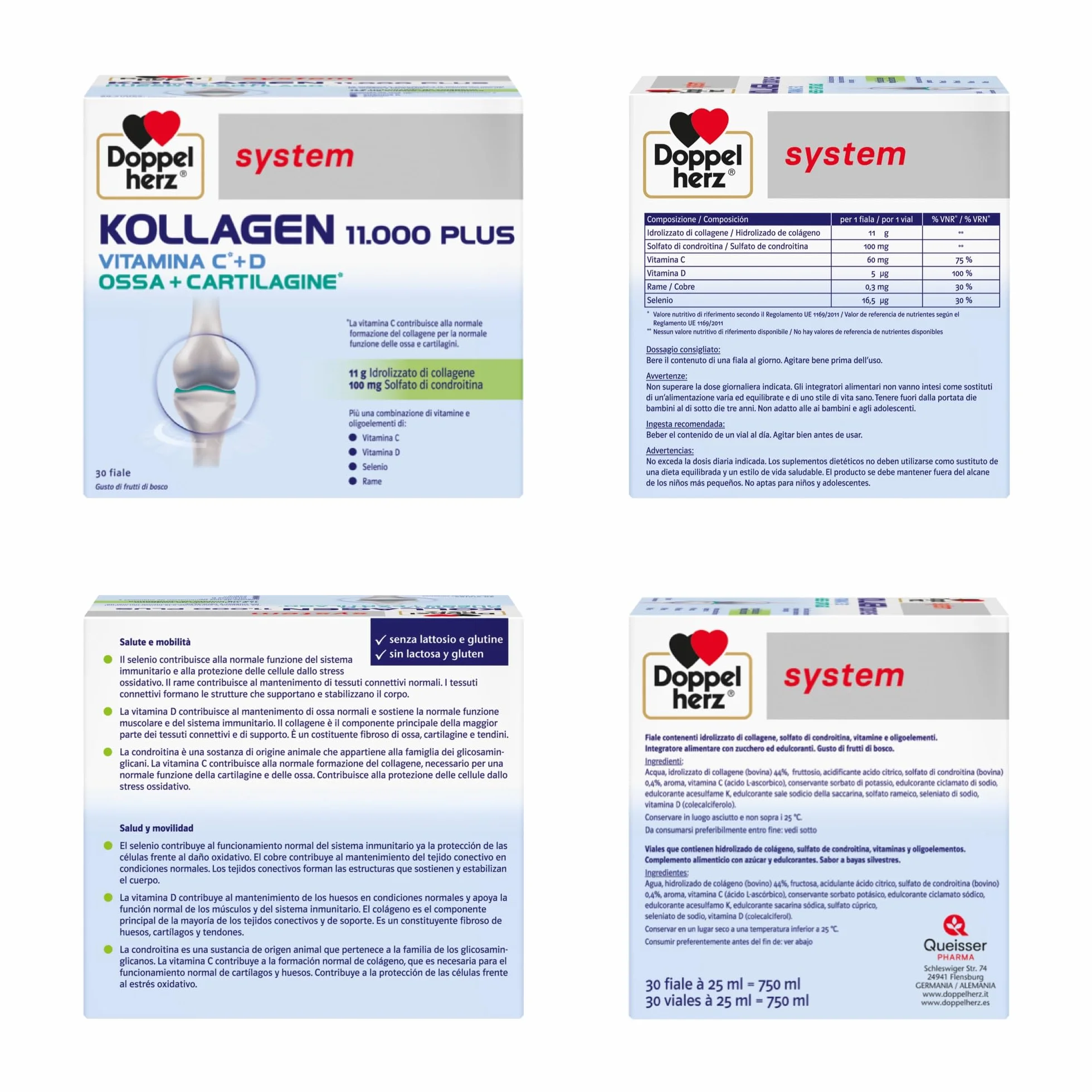 Doppelherz system KOLLAGEN 11000 PLUS Integratore Alimentare Collagene 30 Fiale