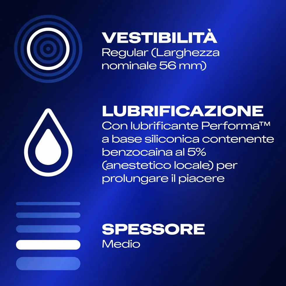 Durex Settebello Lunga Durata Preservativo Ritardante Vestibilità Regular 12 Profilattici Lubrificati