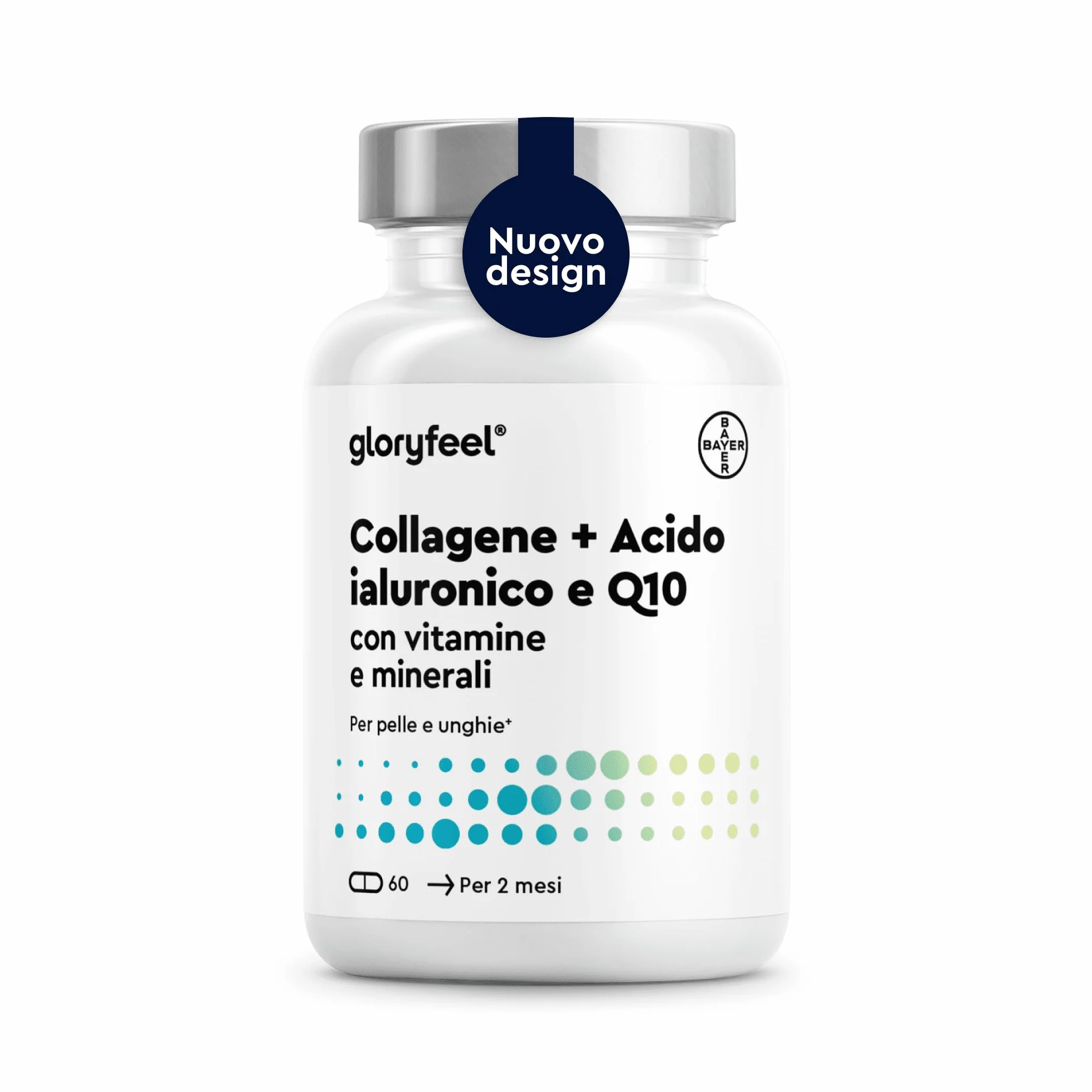 Collagene Marino con Acido Ialuronico, Coenzima Q10, Vitamina C, Zinco, 60 Capsule, Integratore per Pelle, Ossa e Articolazioni