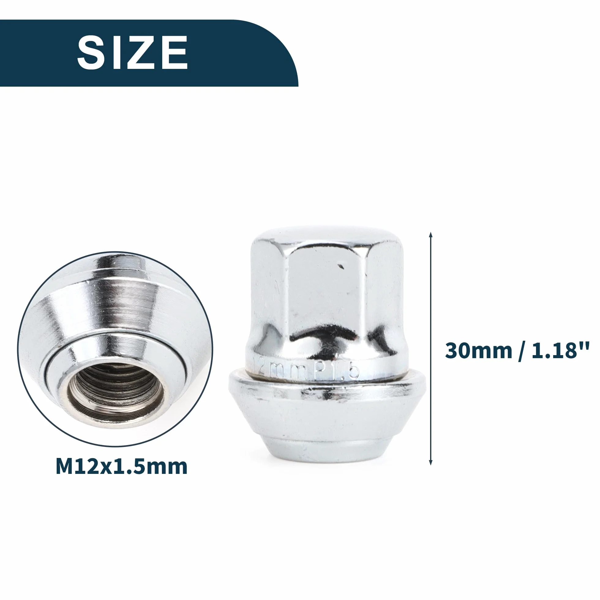 Dadi per Ruote M12x1.5mm per Ford Focus 30mm Robusti | Dadi per Ruote Tono Argento 20 Pezzi